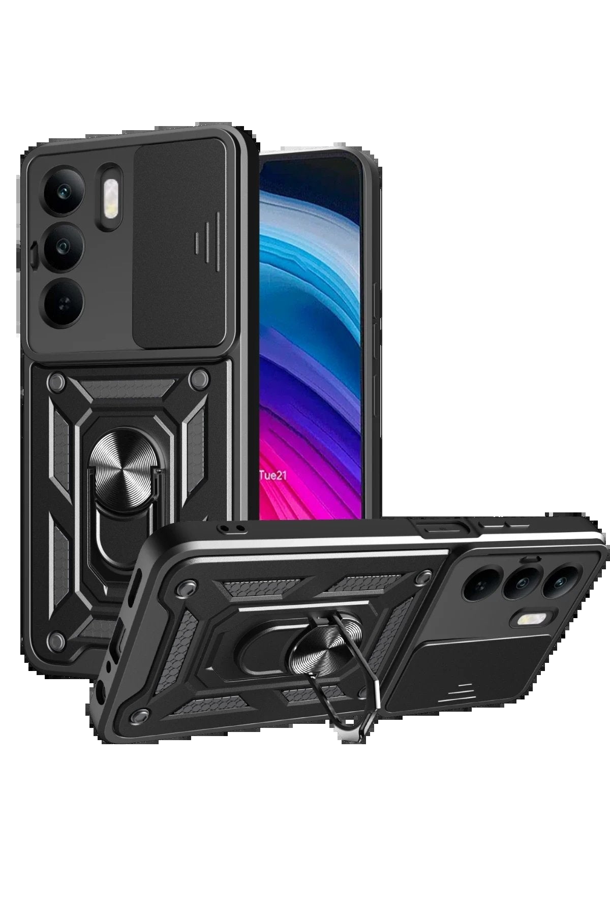 Realme C75 4G Kılıf Pars Lens Yüzüklü Silikon - Siyah-(5796)