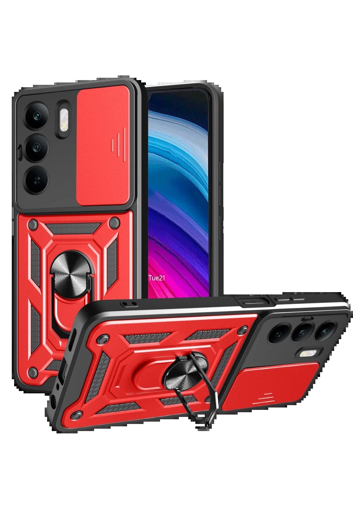 Realme C75 4G Kılıf Pars Lens Yüzüklü Silikon - Kırmızı-(5796)