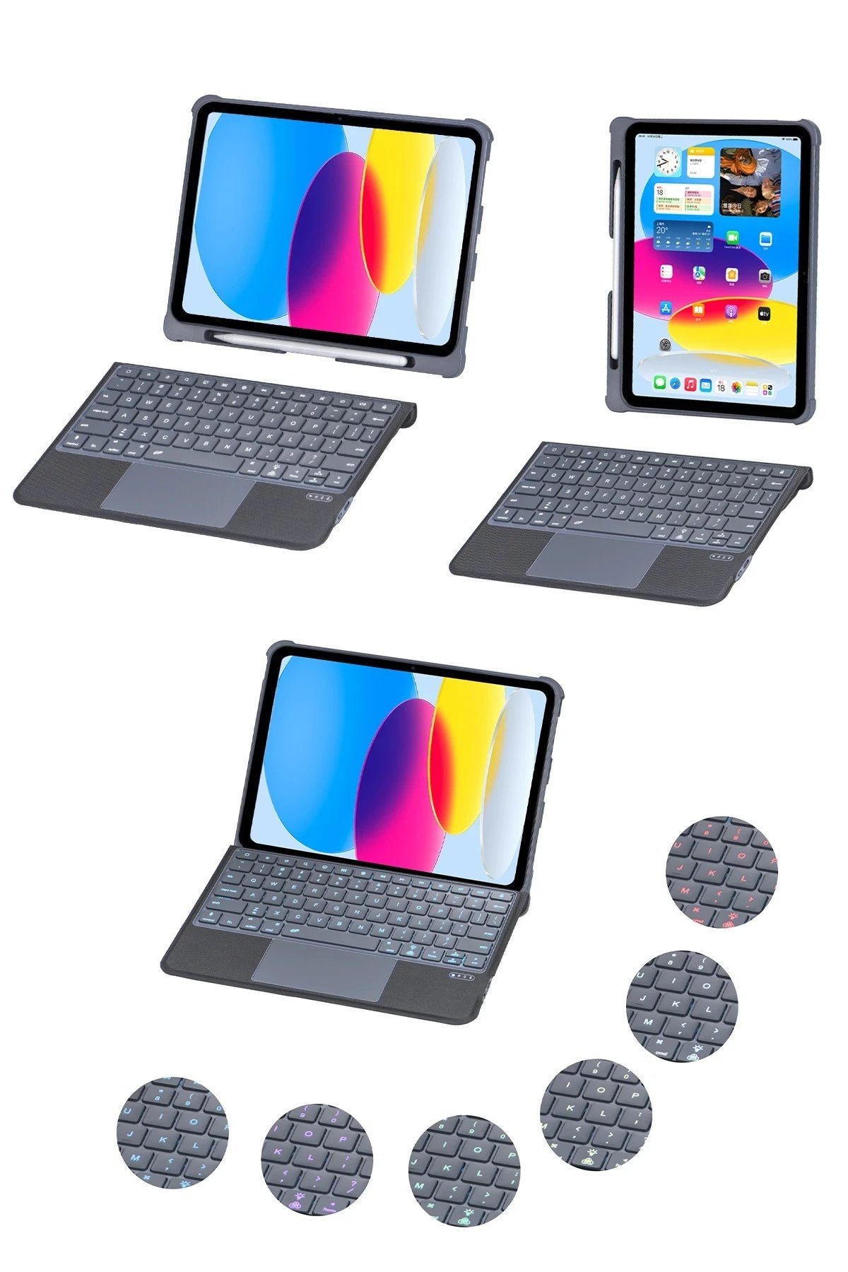 T5508D iPad 2022 10.9 (10.Nesil) Kılıf Palermo Ledli Klavyeli Standlı Tablet Kılıfı - Siyah-(5796)