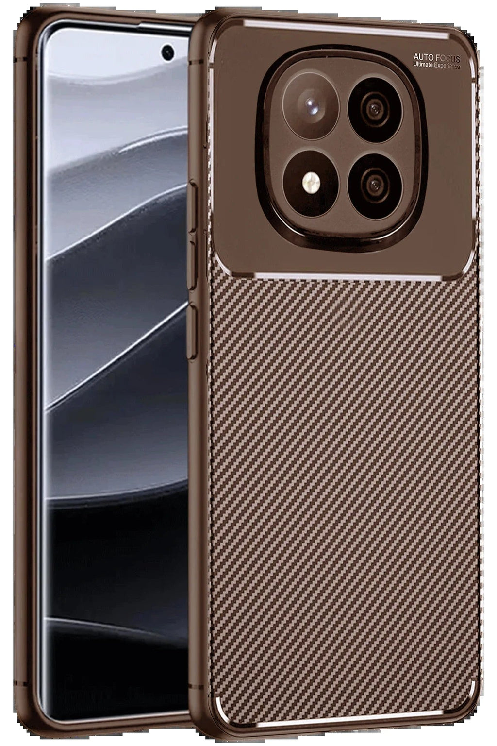 Xiaomi Redmi Note 14 Pro Plus Kılıf Auto Focus Karbon Kapak - Kahverengi-(5796)