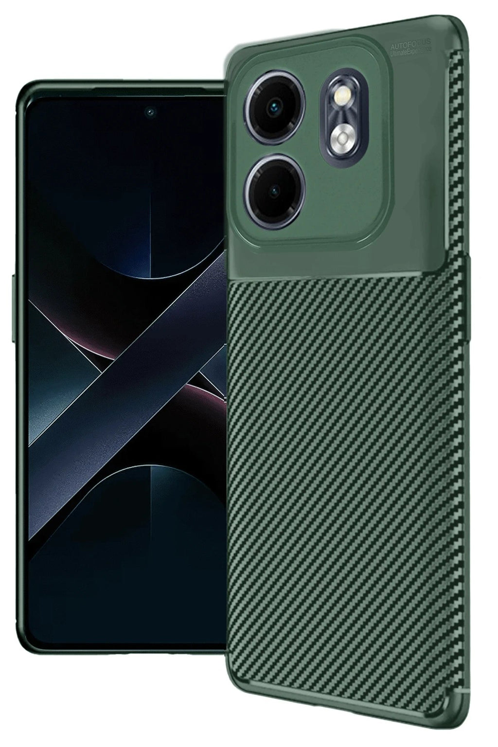 İnfinix Smart 9 Kılıf Auto Focus Karbon Kapak - Koyu Yeşil-(5796)