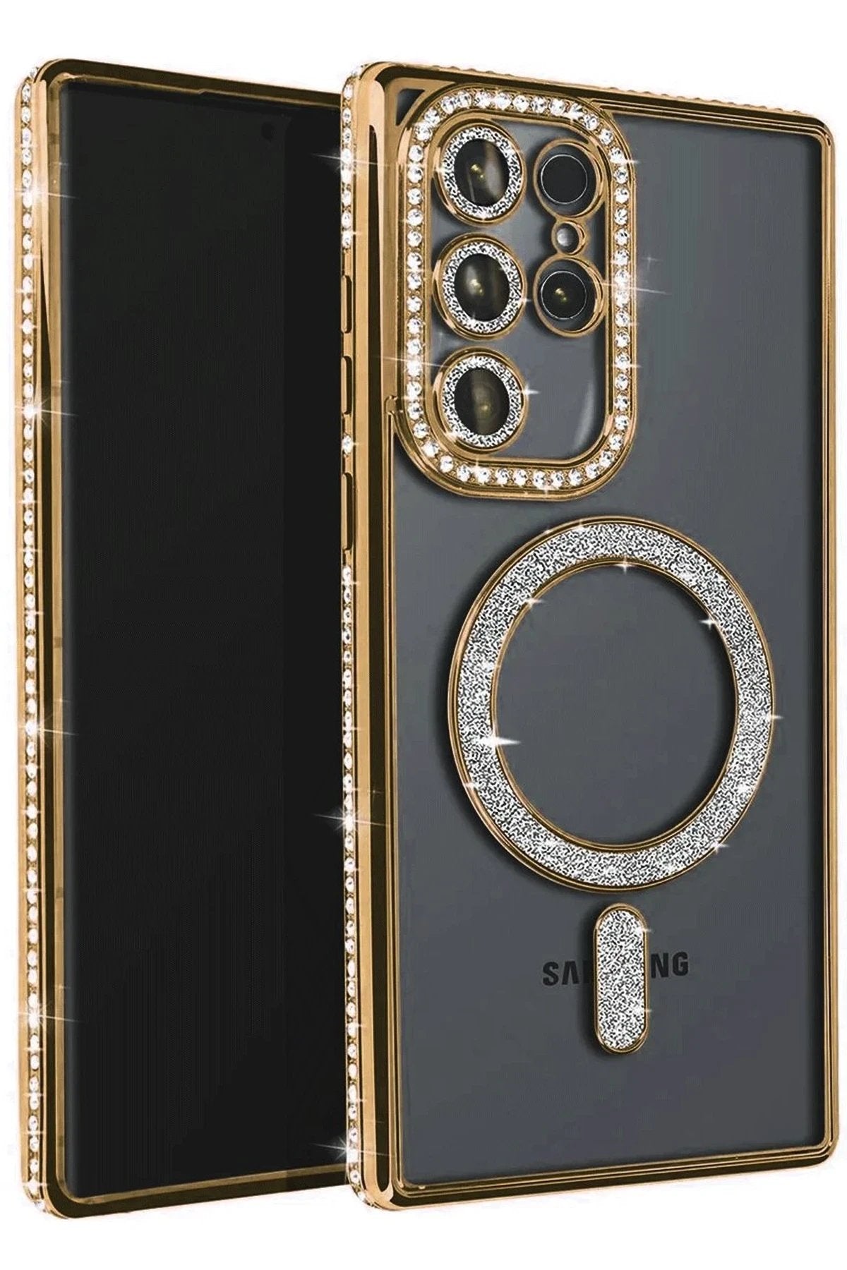 Samsung Galaxy S23 Ultra Joke Simli Magneticsafe Kılıf - Gold-(5796)