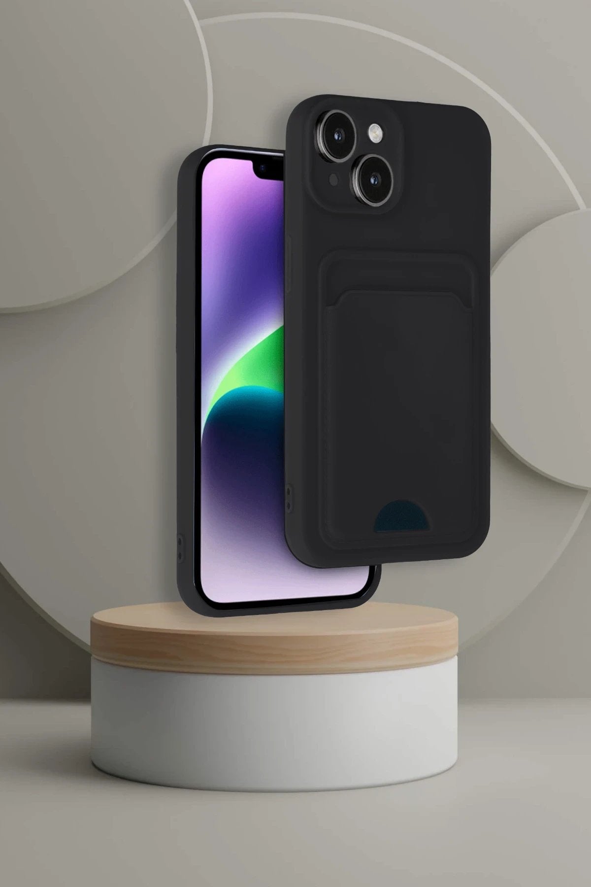 iPhone 14 Kılıf Kelvin Kartvizitli Silikon - Kahverengi-(5796)