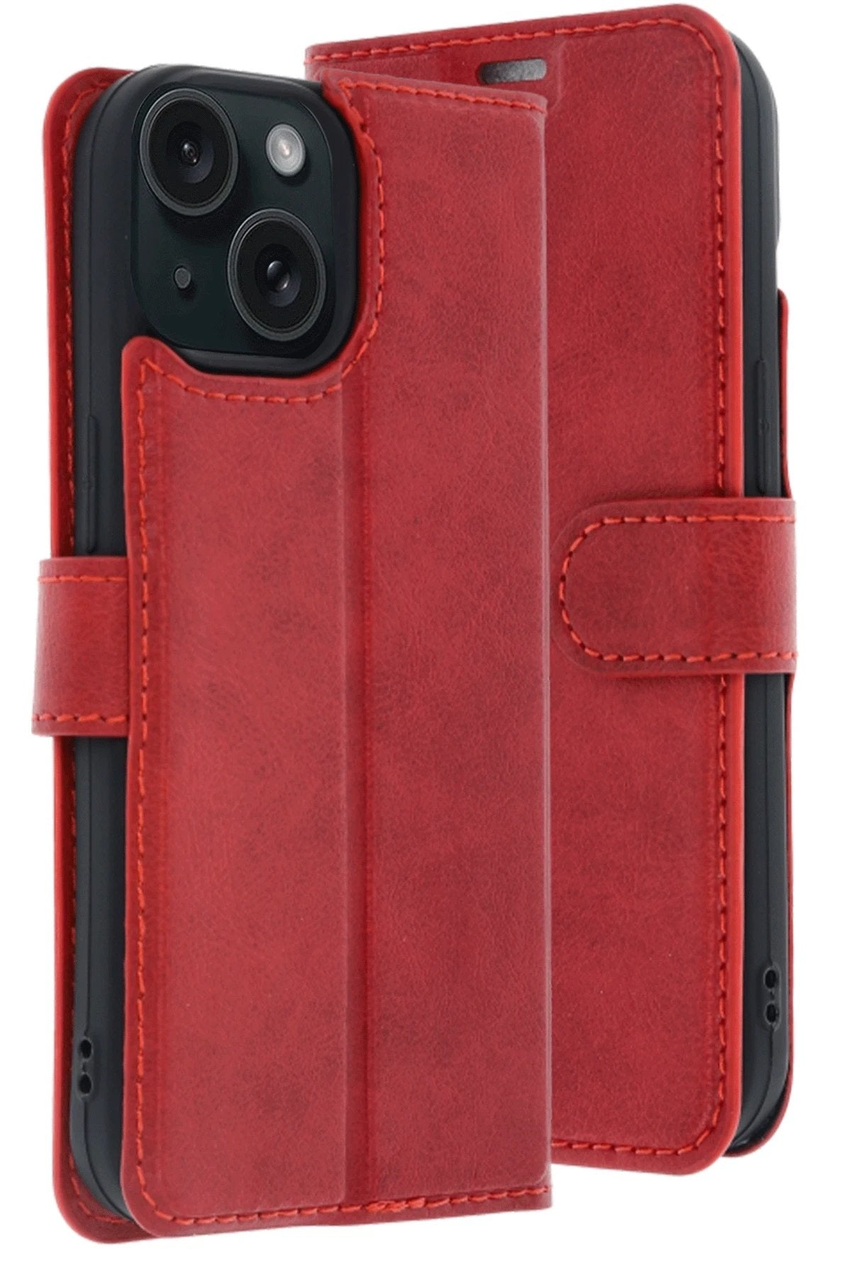 Apple iPhone 15 Trend S Plus Kapaklı Kılıf - Kırmızı-(5796)