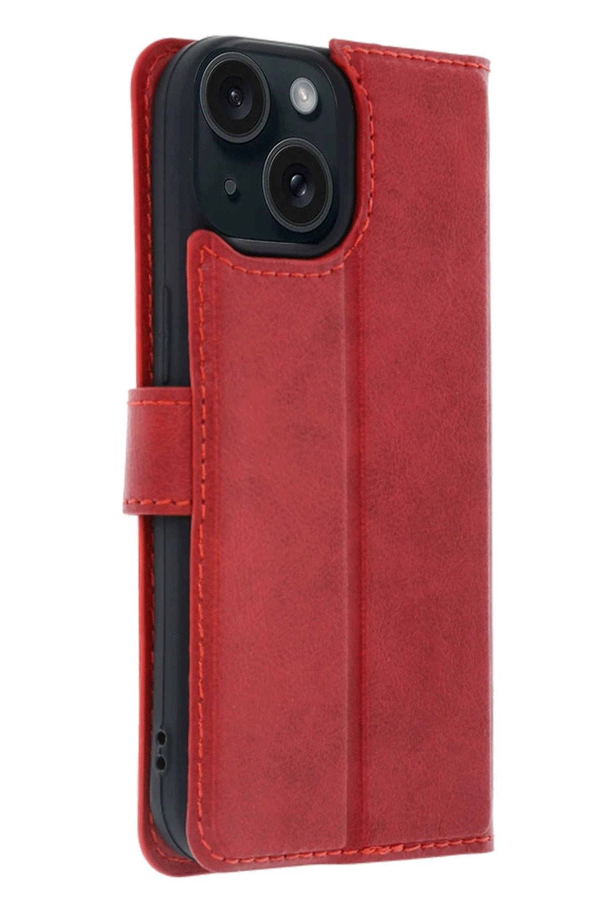 Apple iPhone 15 Trend S Plus Kapaklı Kılıf - Kırmızı-(5796)