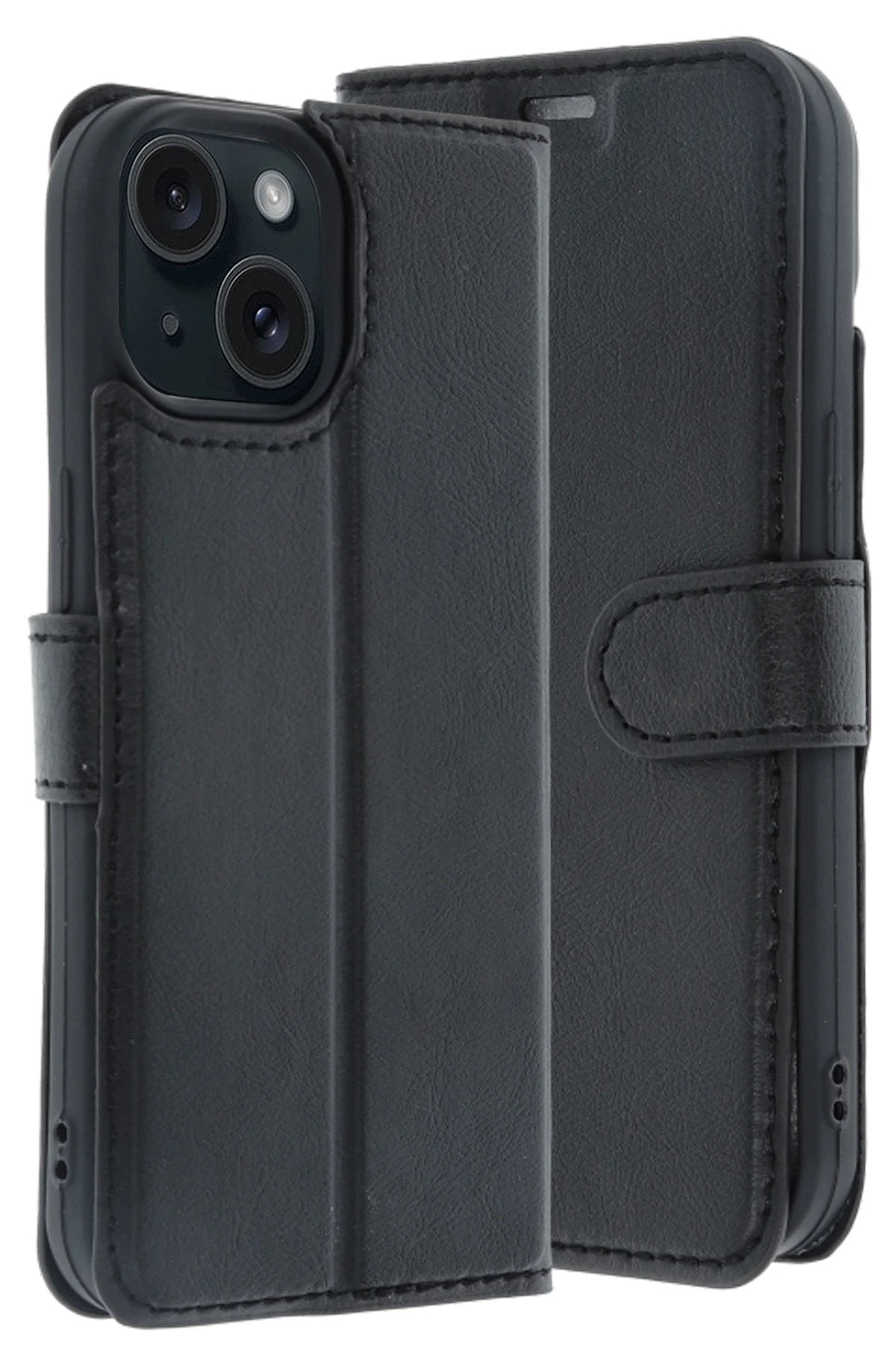 Apple iPhone 15 Trend S Plus Kapaklı Kılıf - Siyah-(5796)