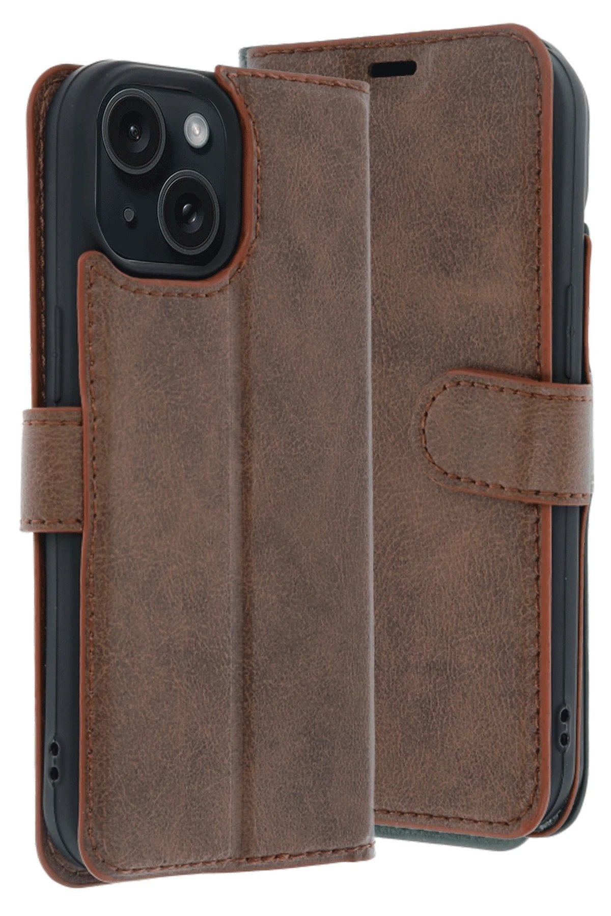 Apple iPhone 15 Trend S Plus Kapaklı Kılıf - Taba-(5796)