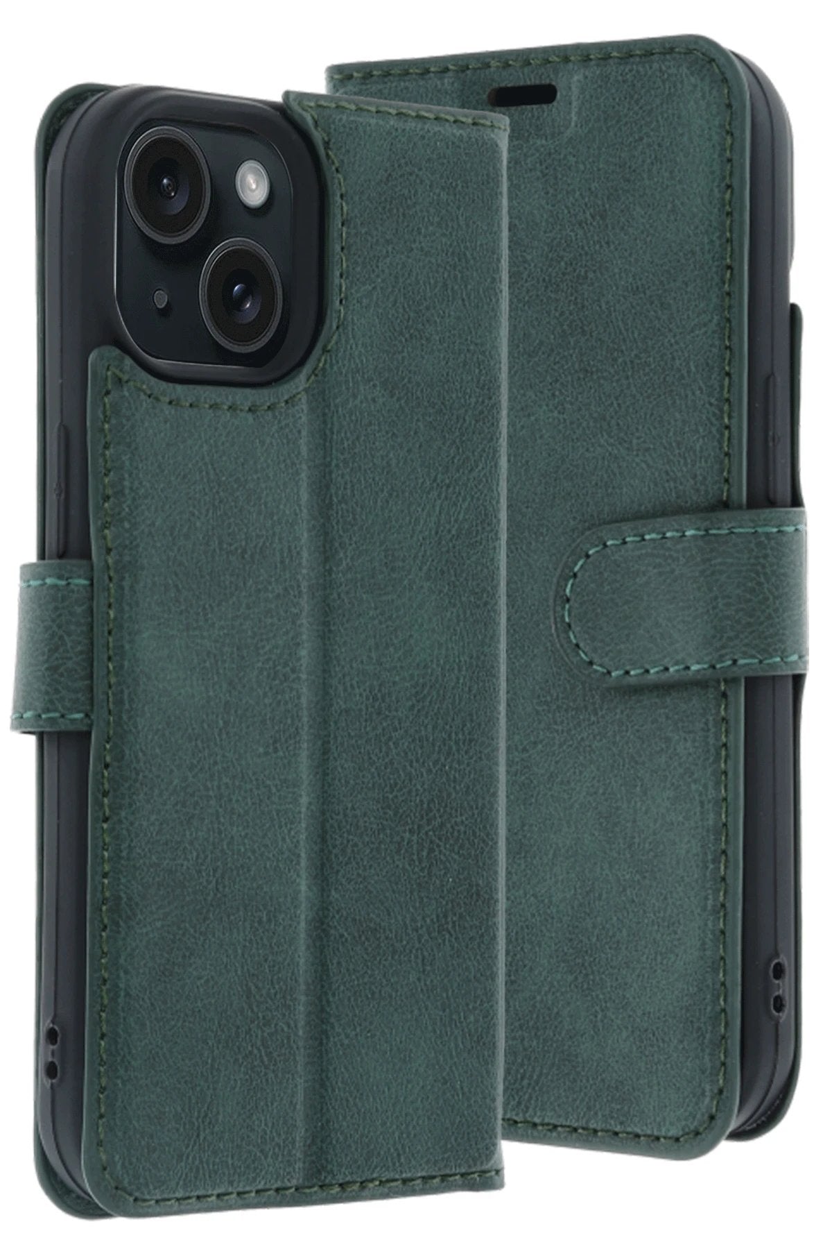 Apple iPhone 15 Trend S Plus Kapaklı Kılıf - Yeşil-(5796)