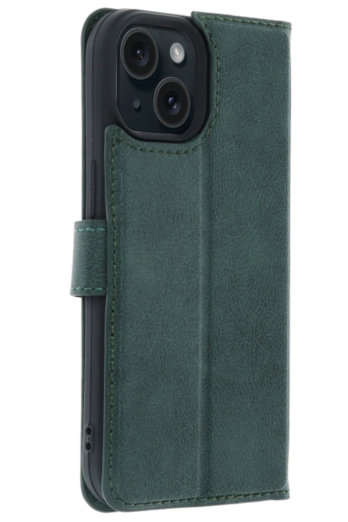 Apple iPhone 15 Trend S Plus Kapaklı Kılıf - Yeşil-(5796)