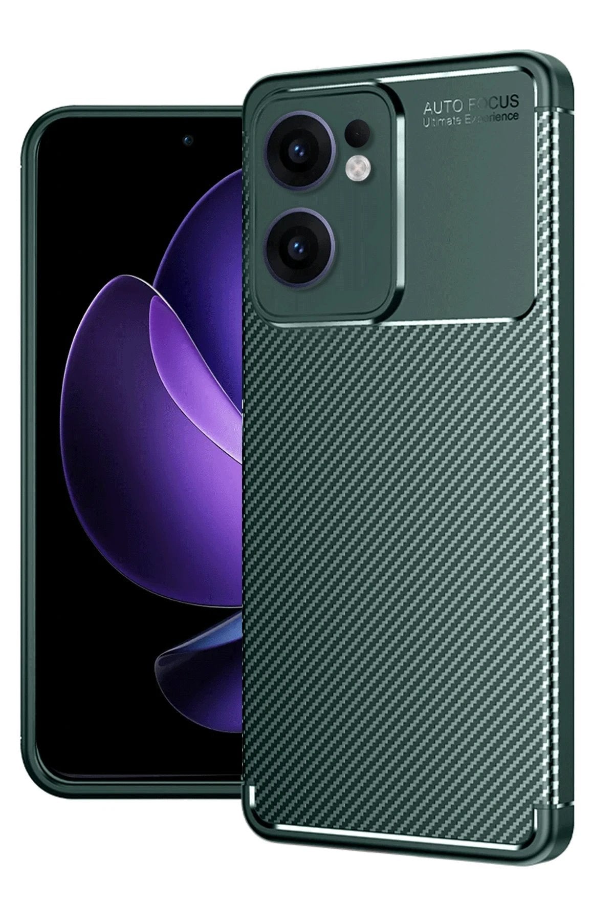 Oppo Reno 13F Kılıf Auto Focus Karbon Kapak - Koyu Yeşil-(5796)