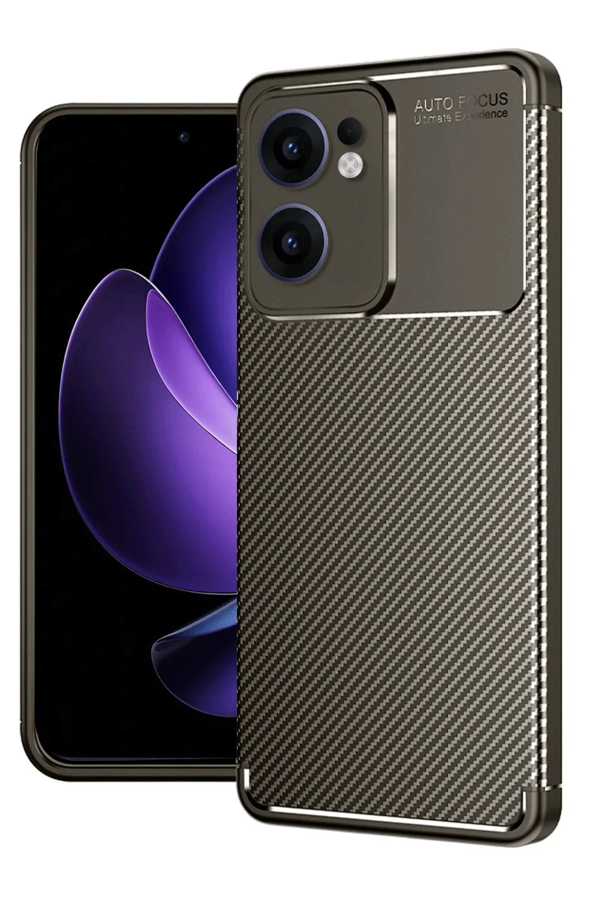 Oppo Reno 13F Kılıf Auto Focus Karbon Kapak - Kahverengi-(5796)