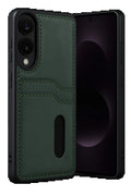 Samsung Galaxy S25 Edge Sara Kartvizitli Deri Kılıf - Koyu Yeşil-(5796)