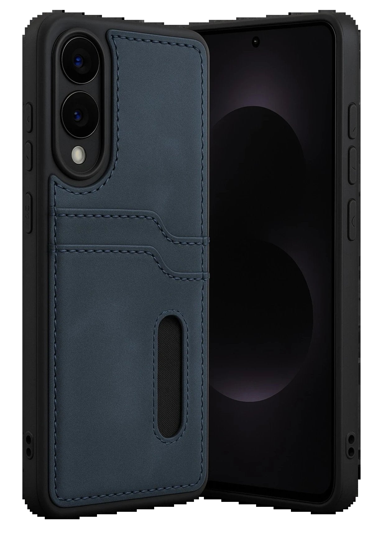 Samsung Galaxy S25 Edge Sara Kartvizitli Deri Kılıf - Lacivert-(5796)