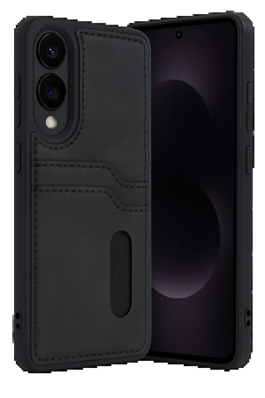 Samsung Galaxy S25 Edge Sara Kartvizitli Deri Kılıf - Siyah-(5796)