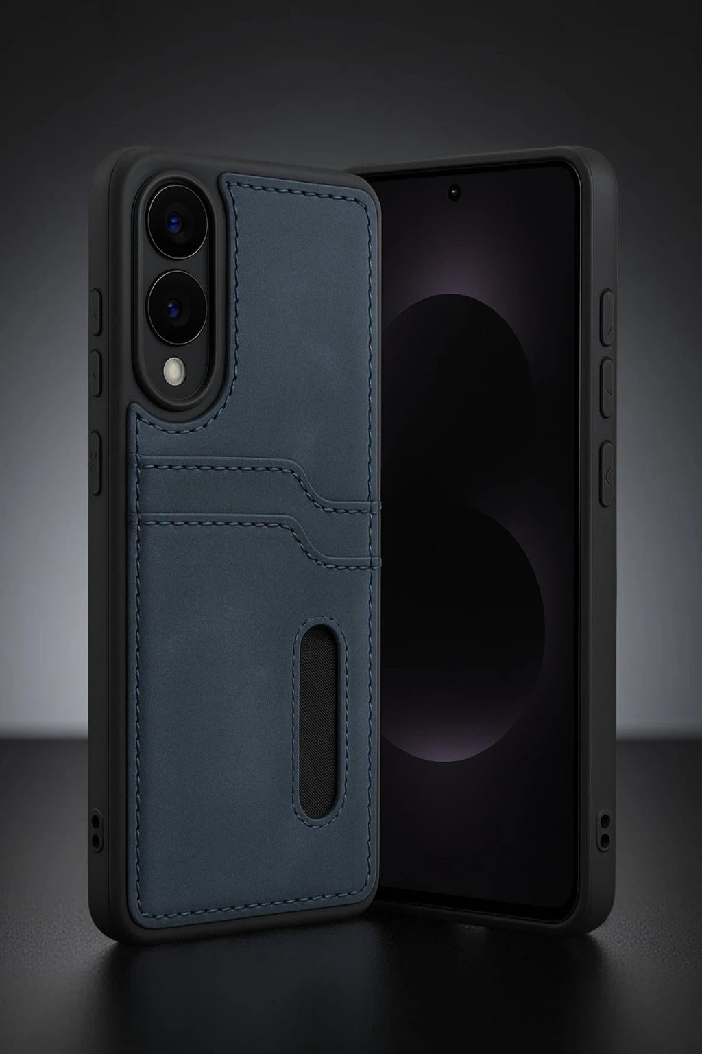 Samsung Galaxy S25 Edge Sara Kartvizitli Deri Kılıf - Siyah-(5796)