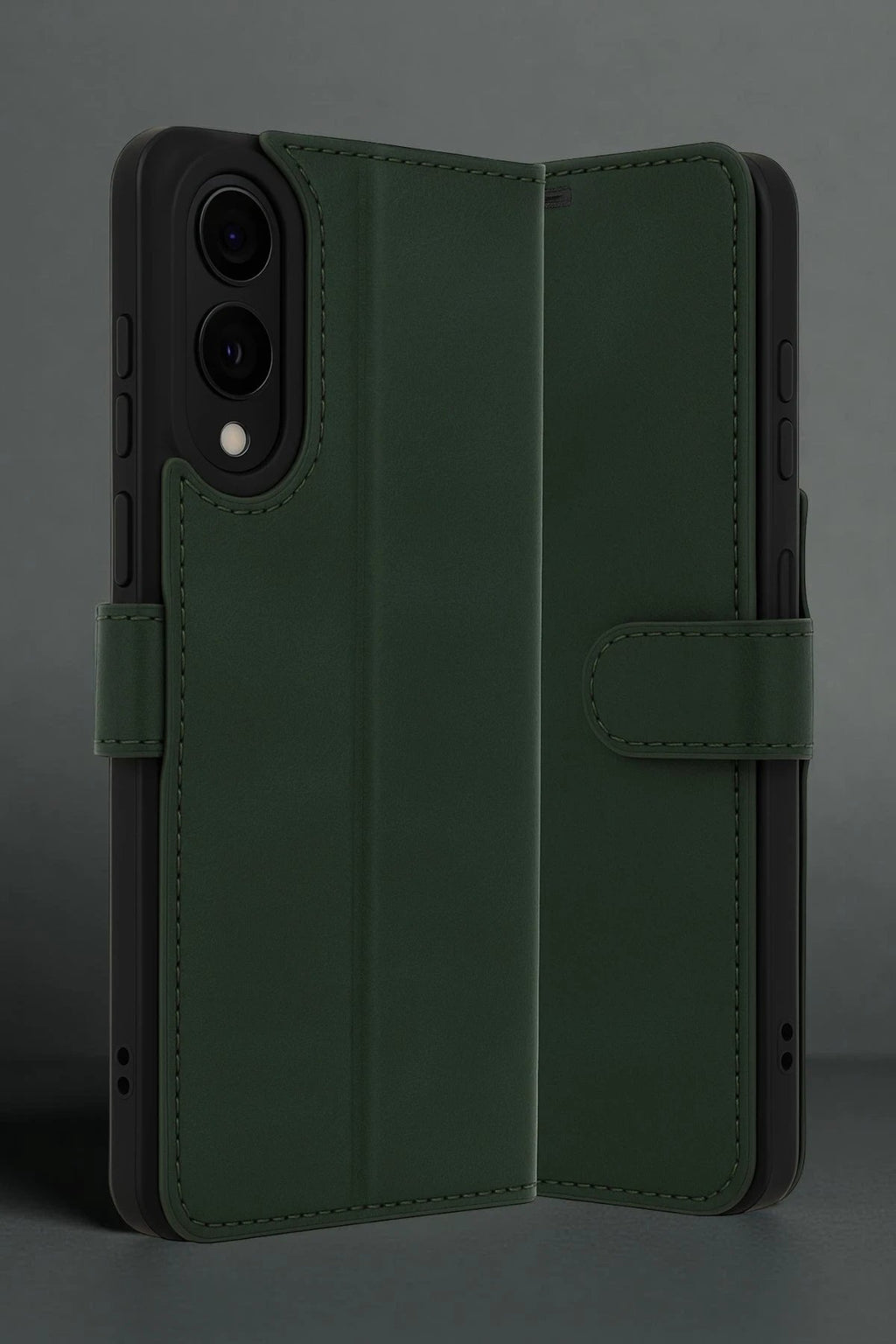 Samsung Galaxy S25 Edge Trend S Plus Kapaklı Kılıf - Koyu Yeşil-(5796)