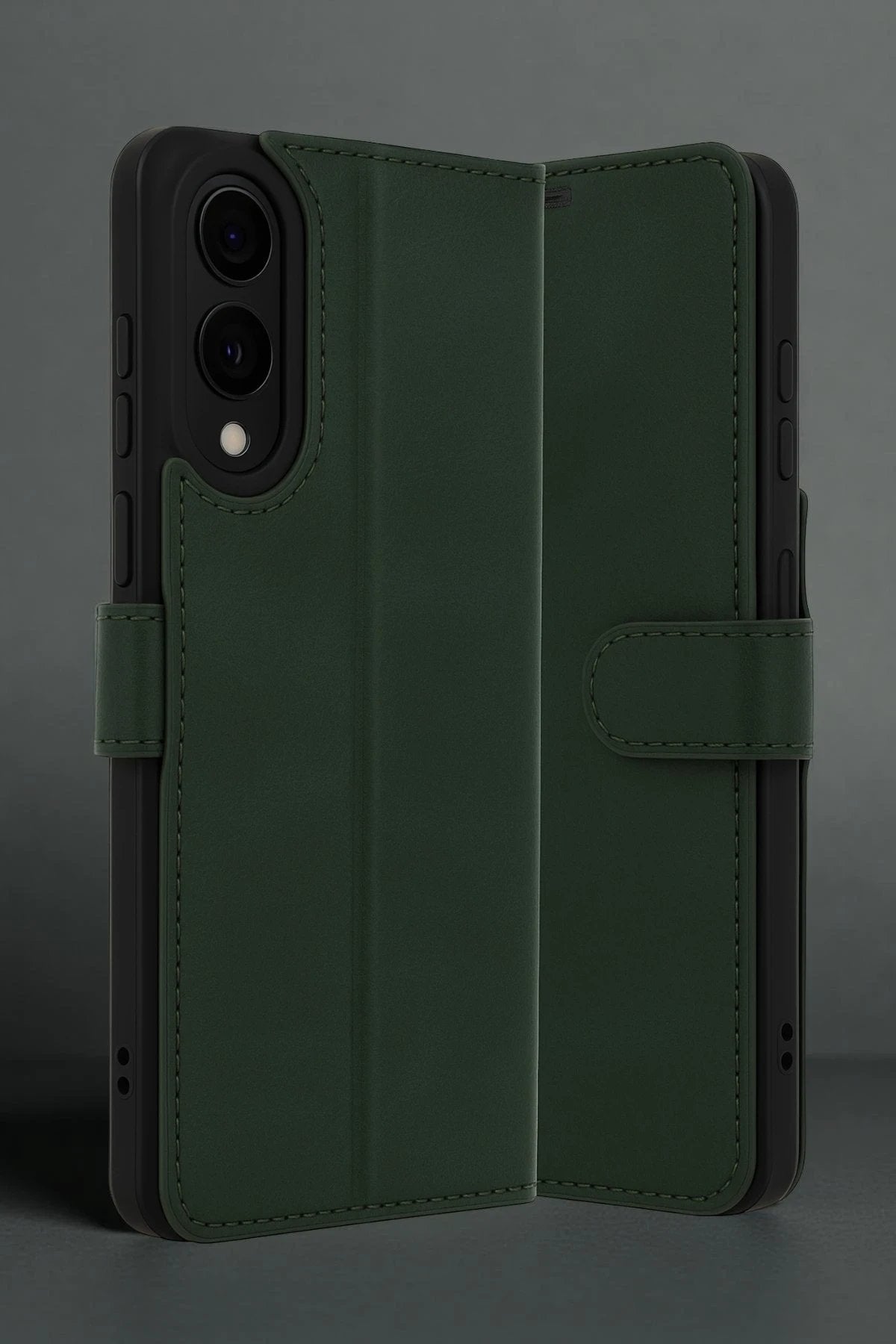 Samsung Galaxy S25 Edge Trend S Plus Kapaklı Kılıf - Koyu Yeşil-(5796)