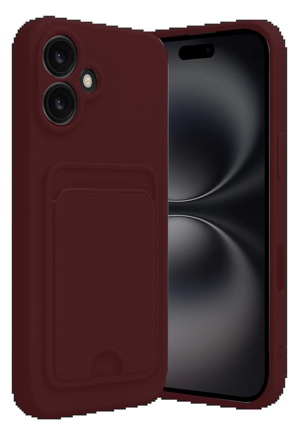 iPhone 16 Kılıf Kelvin Kartvizitli Silikon - Bordo-(5796)