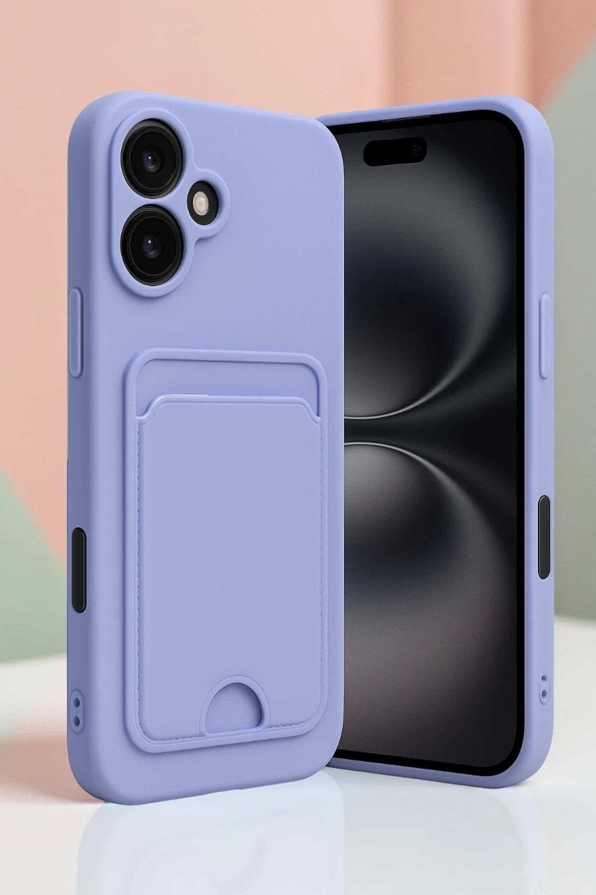 iPhone 16 Kılıf Kelvin Kartvizitli Silikon - Derin Mor-(5796)