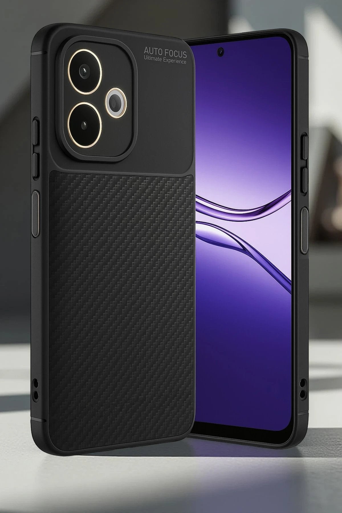 Oppo A5 Pro 4G Kılıf Auto Focus Karbon Kapak - Siyah-(5796)