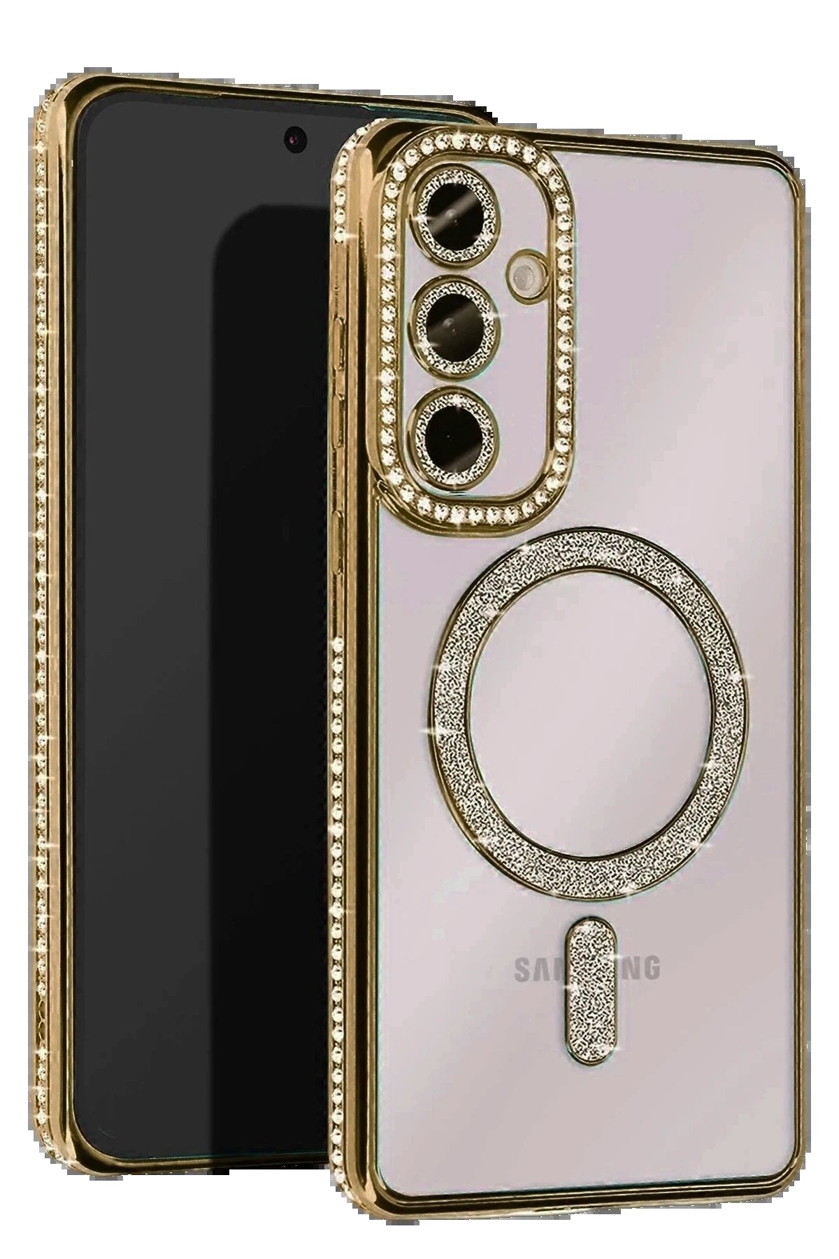 Samsung Galaxy A15 4G Joke Simli Magneticsafe Kılıf - Gold-(5796)