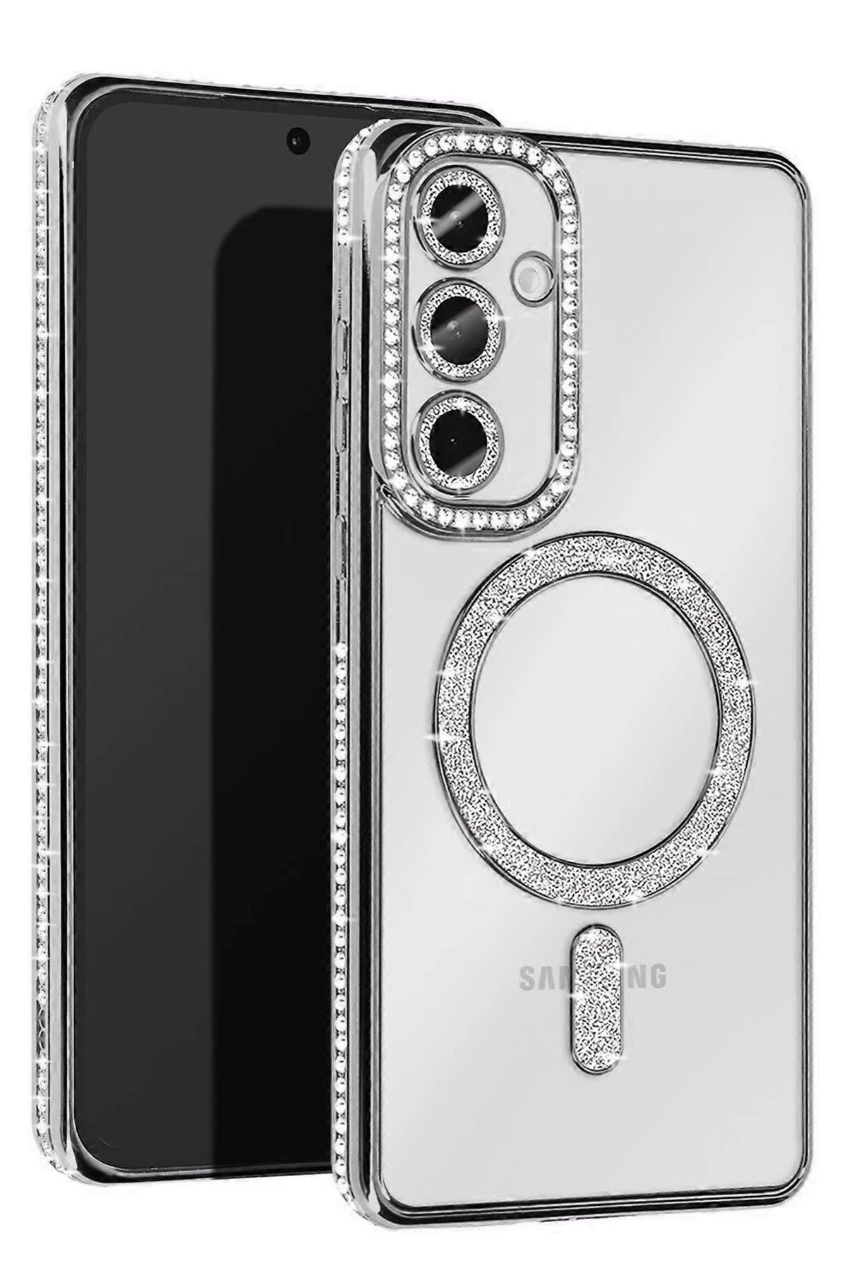 Samsung Galaxy A55 5G Joke Simli Magneticsafe Kılıf - Gümüş-(5796)