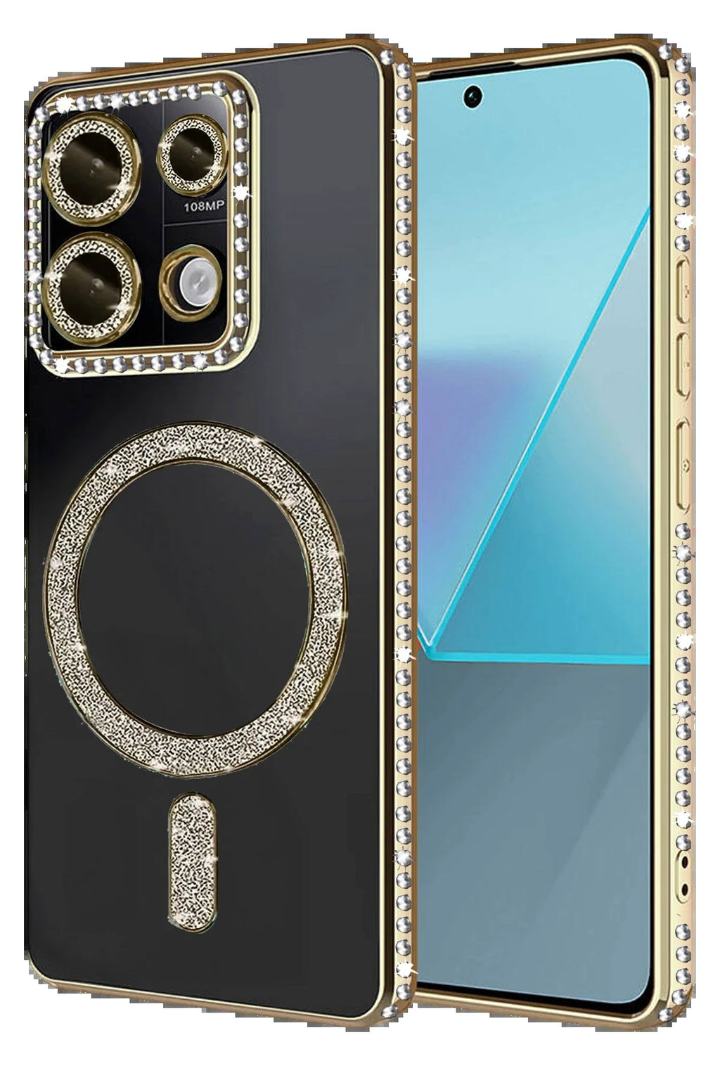 Xiaomi Redmi Note 13 Pro 4G Joke Simli Magneticsafe Kılıf - Gold-(5796)