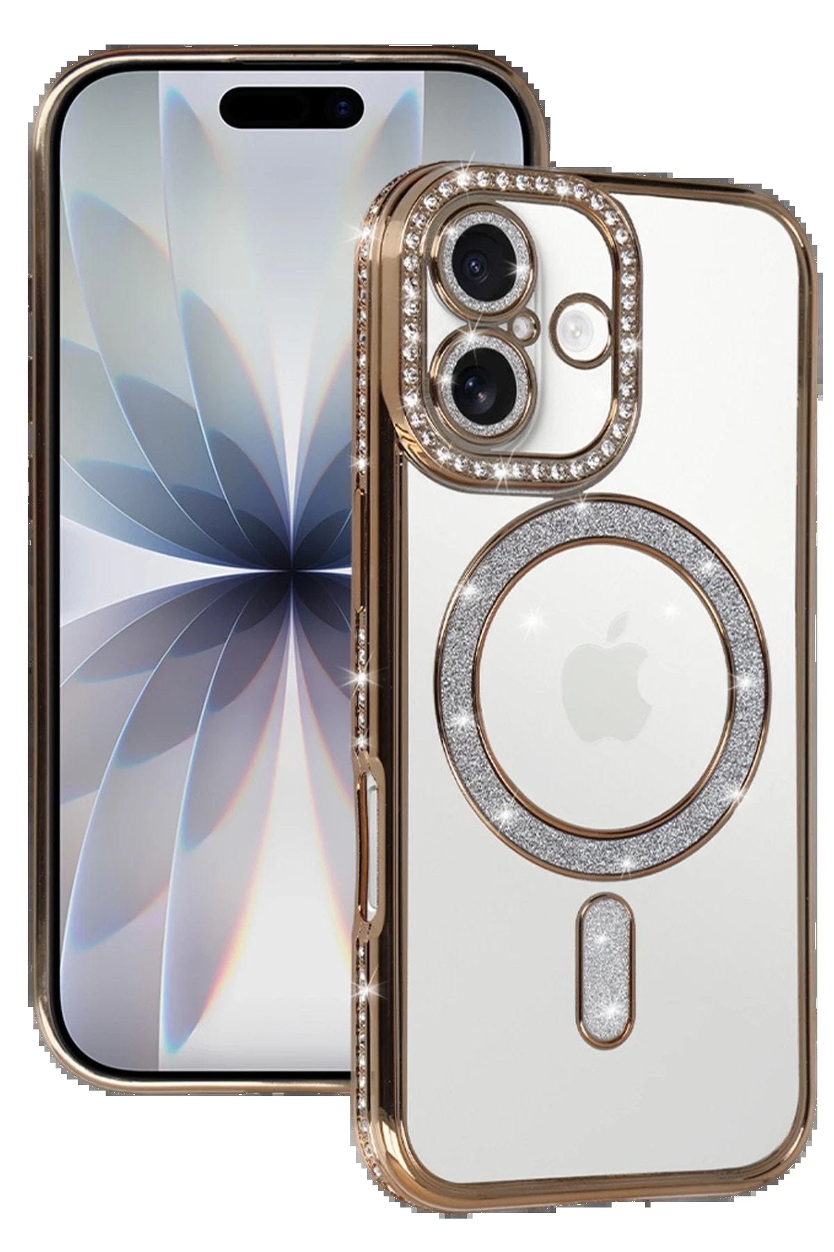 Apple iPhone 17 Joke Simli Magneticsafe Kılıf - Gold-(5796)