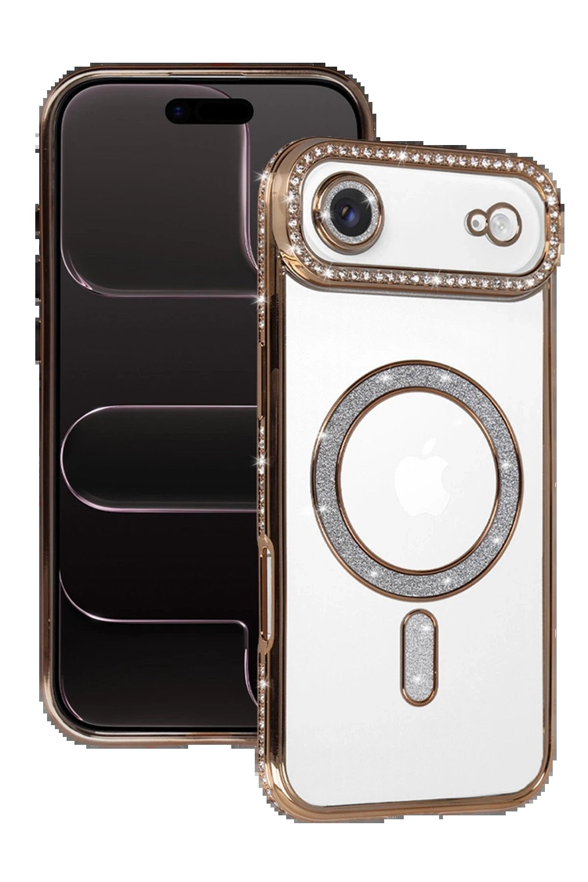 Apple iPhone 17 Air Joke Simli Magneticsafe Kılıf - Gold-(5796)