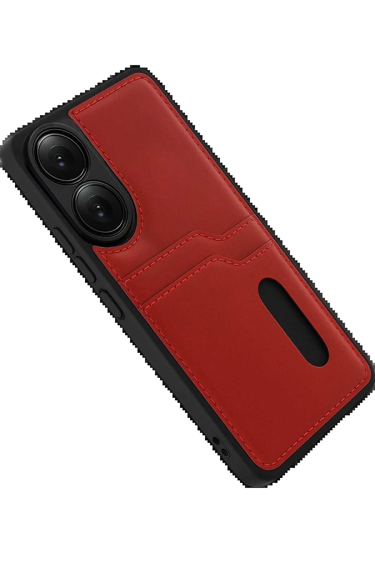 Oppo A38 Sara Kartvizitli Deri Kılıf - Kırmızı-(5796)