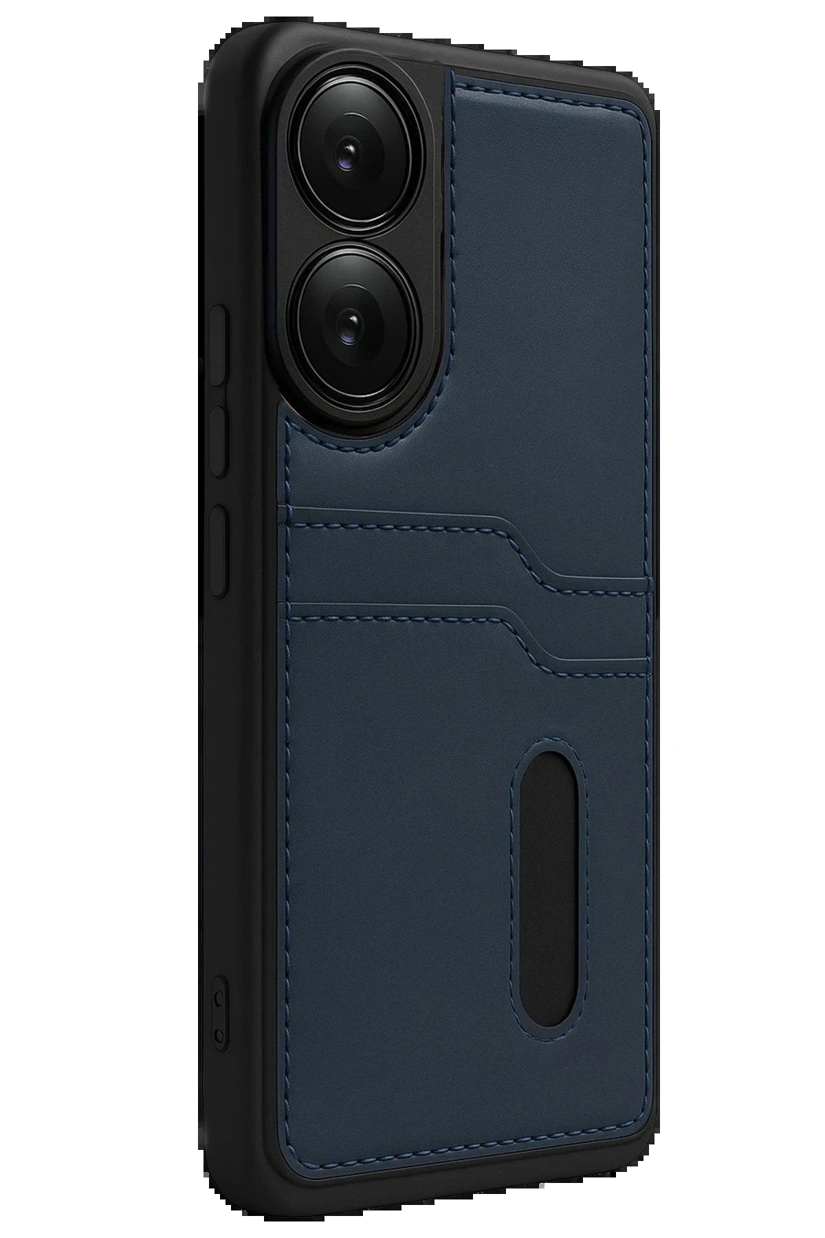 Oppo A38 Sara Kartvizitli Deri Kılıf - Lacivert-(5796)