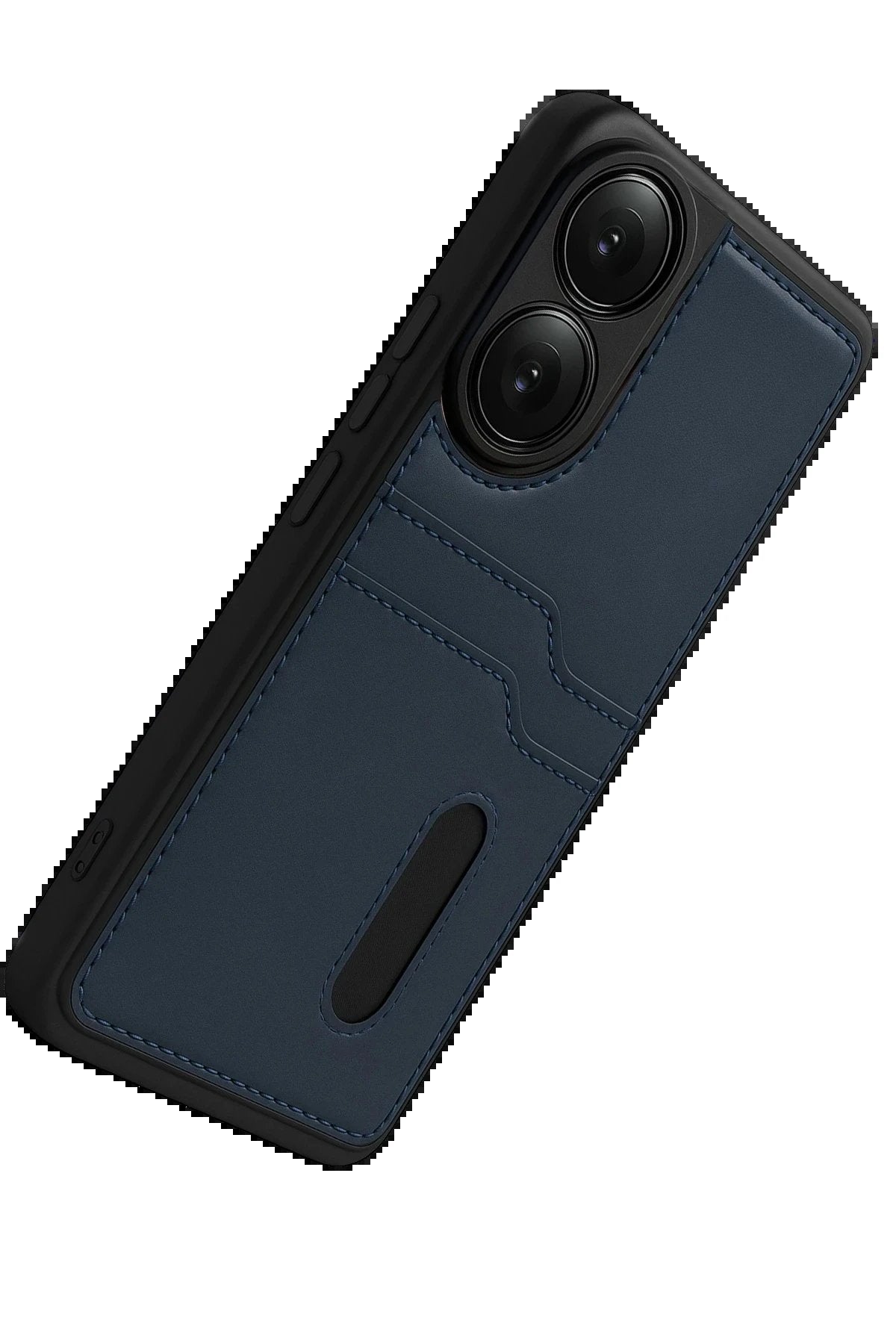 Oppo A38 Sara Kartvizitli Deri Kılıf - Lacivert-(5796)