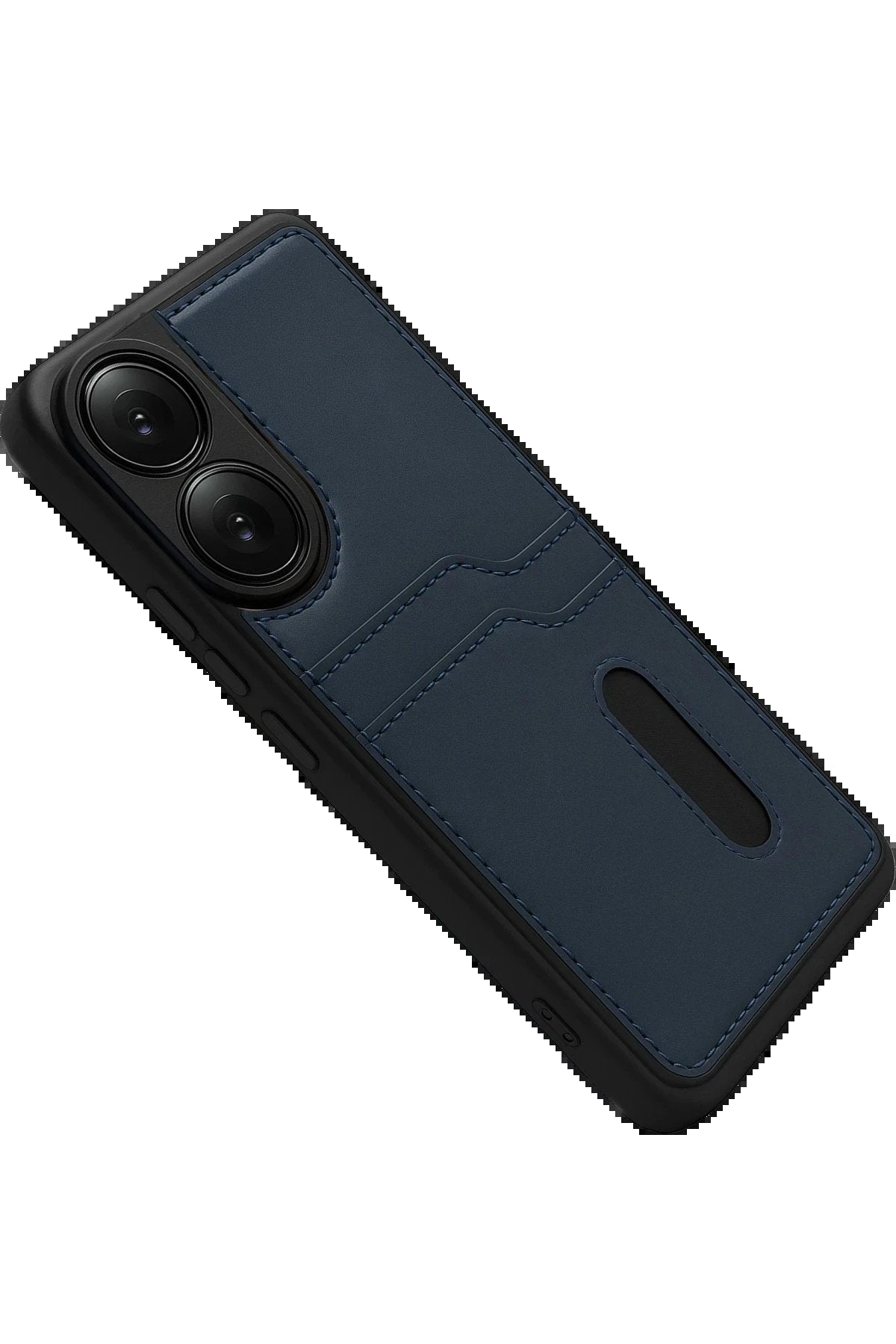 Oppo A38 Sara Kartvizitli Deri Kılıf - Lacivert-(5796)