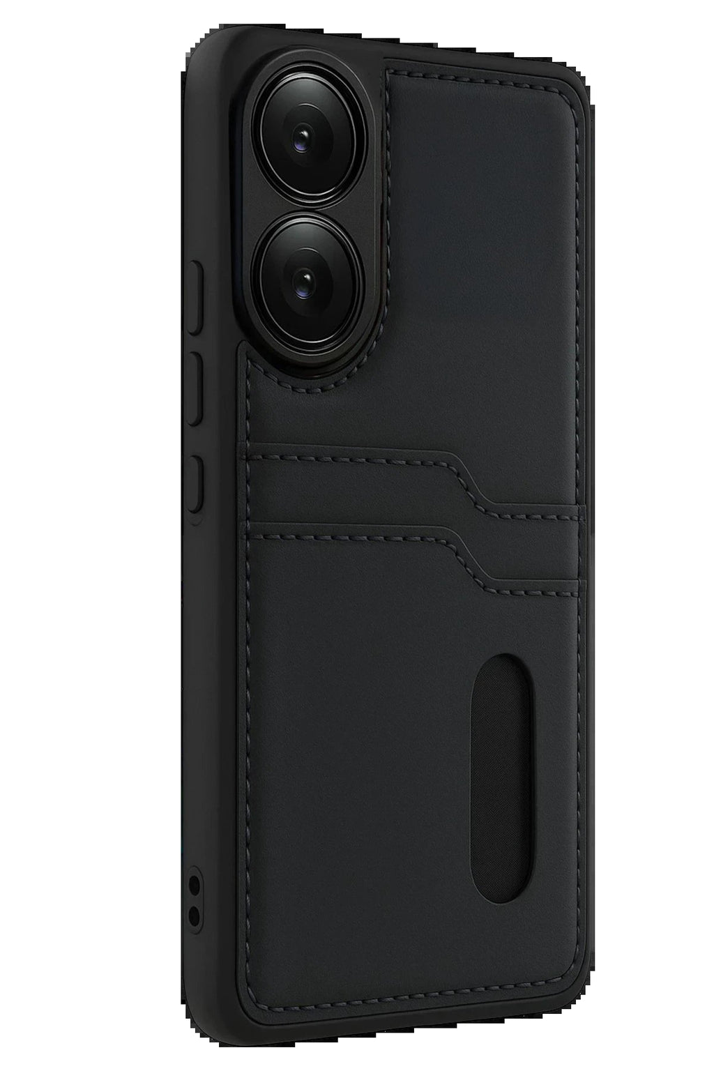 Oppo A38 Sara Kartvizitli Deri Kılıf - Siyah-(5796)