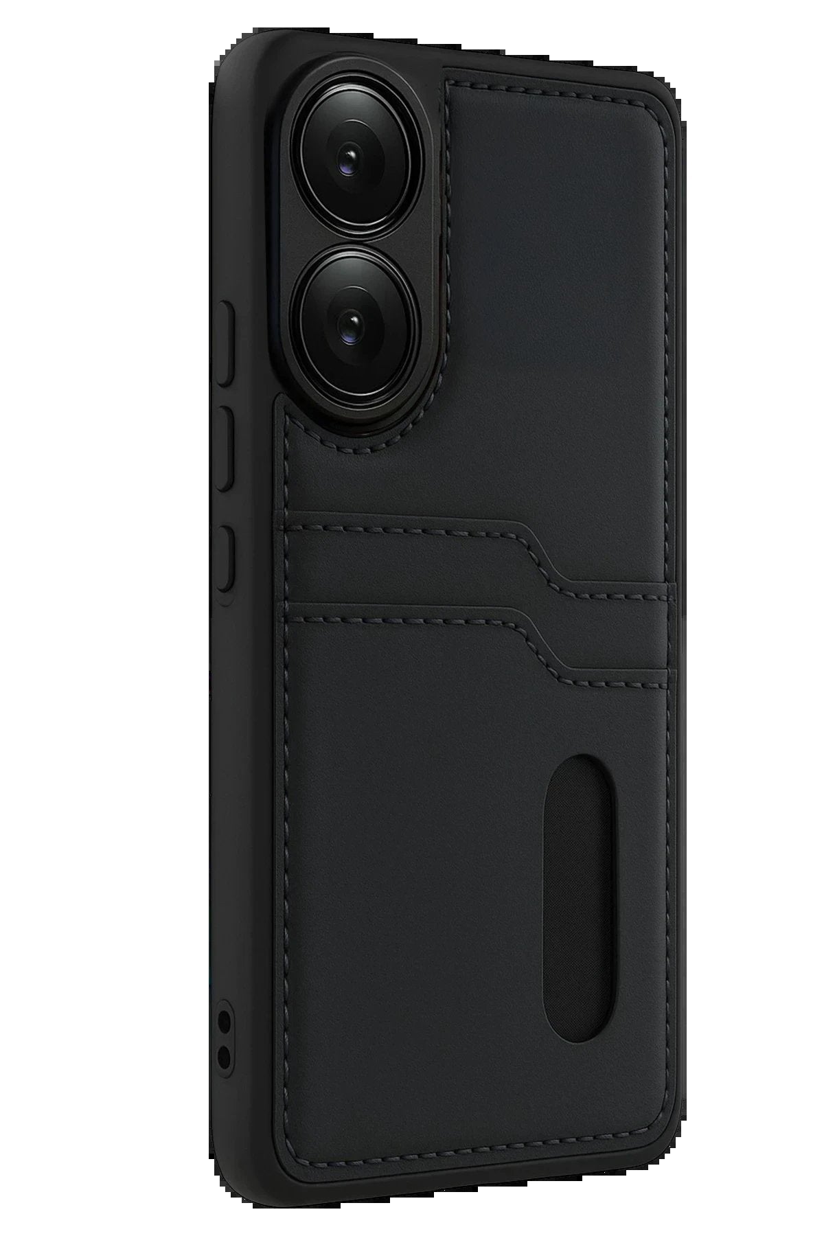 Oppo A38 Sara Kartvizitli Deri Kılıf - Siyah-(5796)