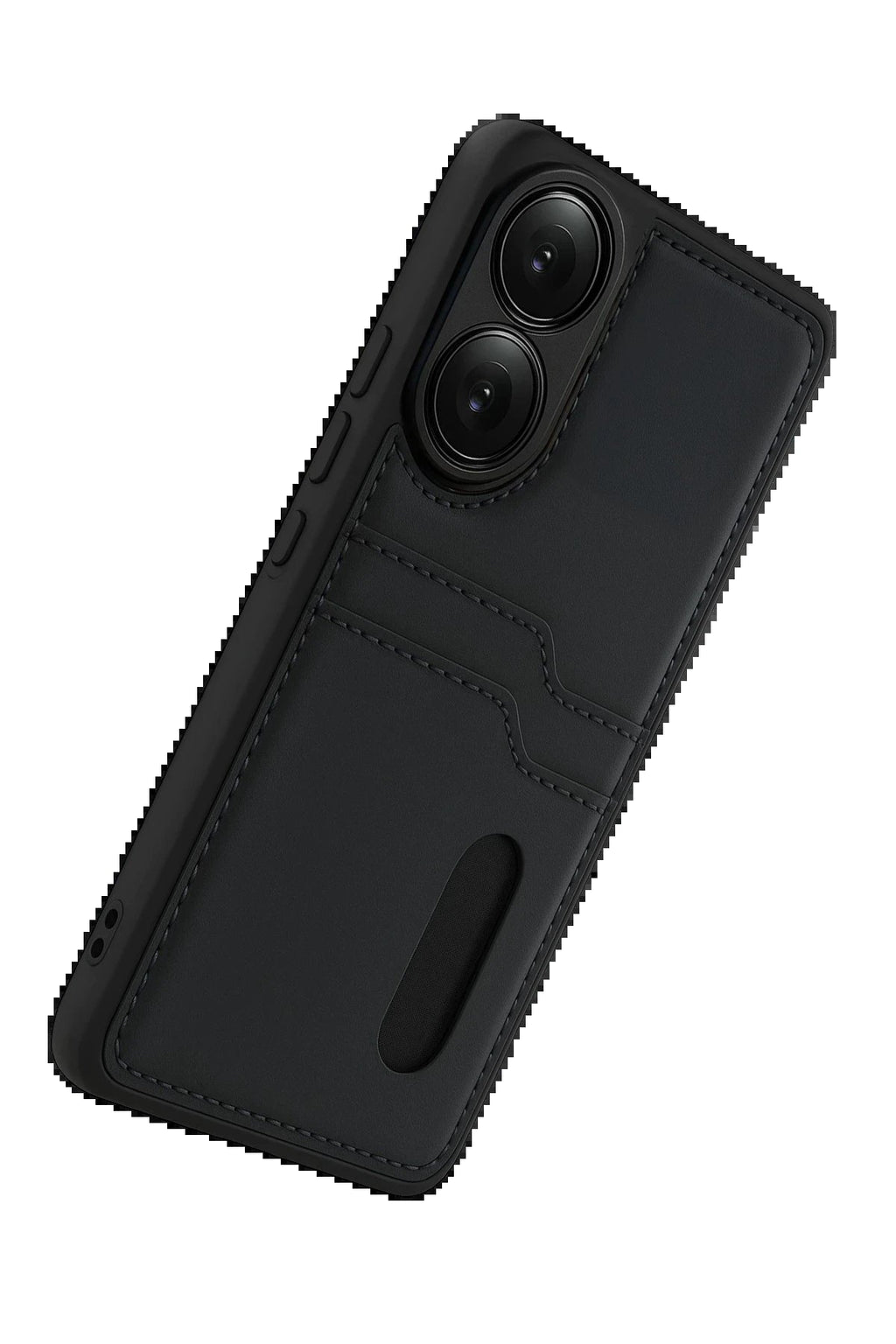 Oppo A38 Sara Kartvizitli Deri Kılıf - Siyah-(5796)