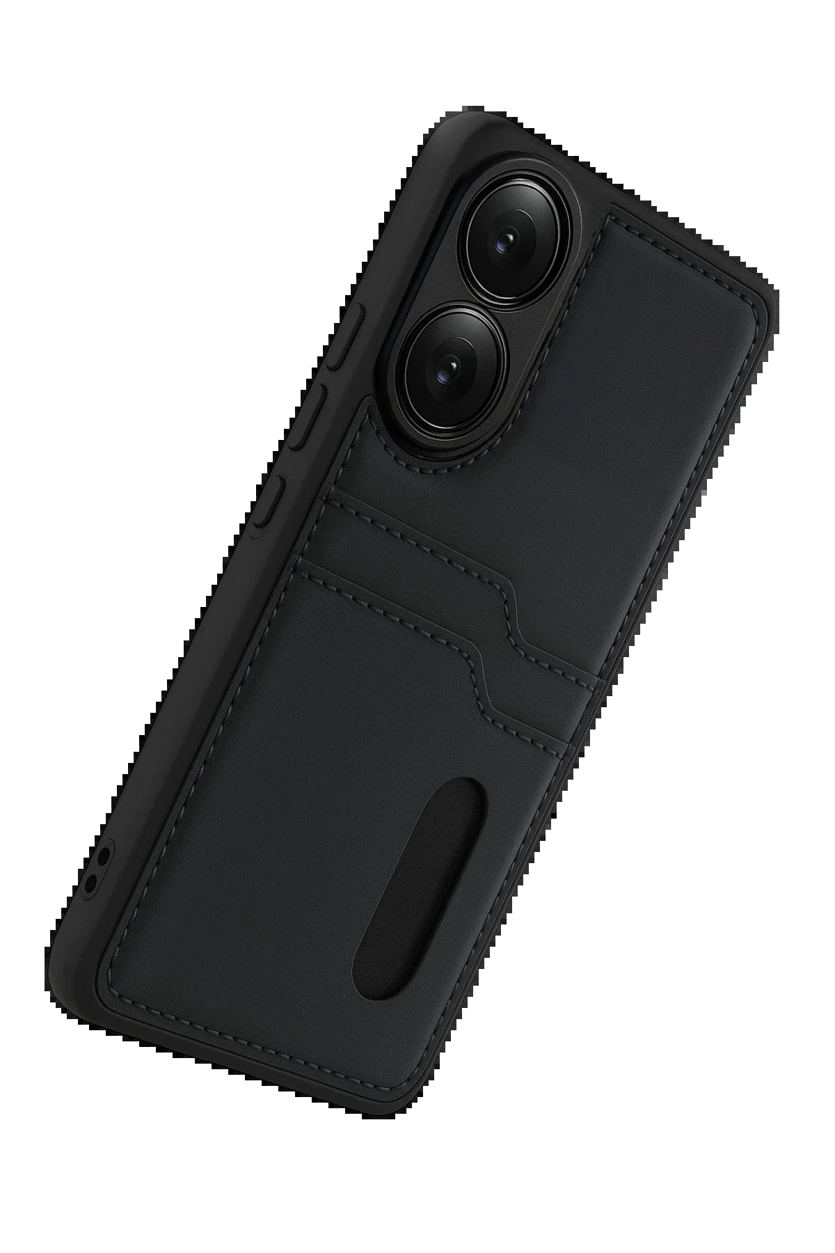 Oppo A38 Sara Kartvizitli Deri Kılıf - Siyah-(5796)