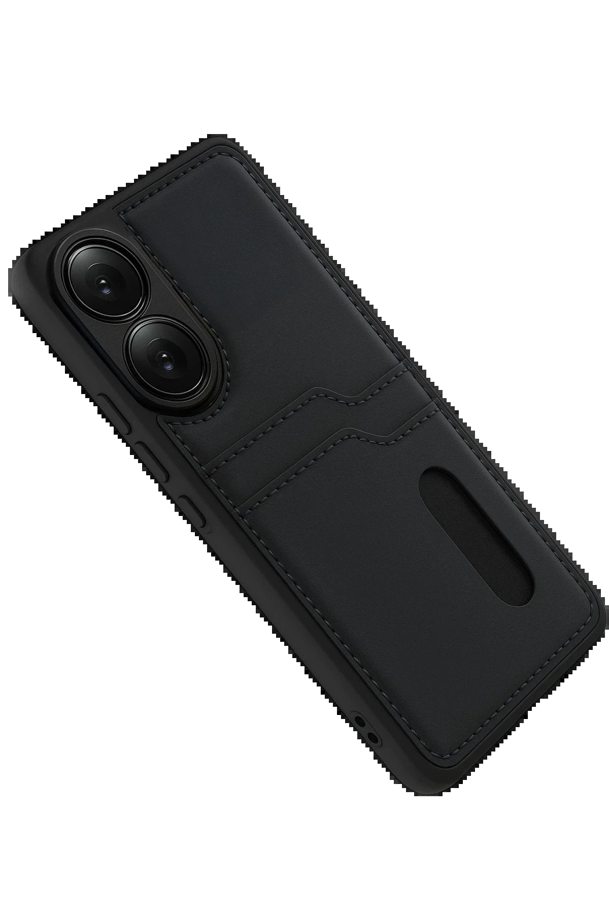 Oppo A38 Sara Kartvizitli Deri Kılıf - Siyah-(5796)