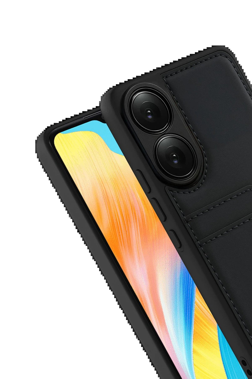 Oppo A38 Sara Kartvizitli Deri Kılıf - Siyah-(5796)