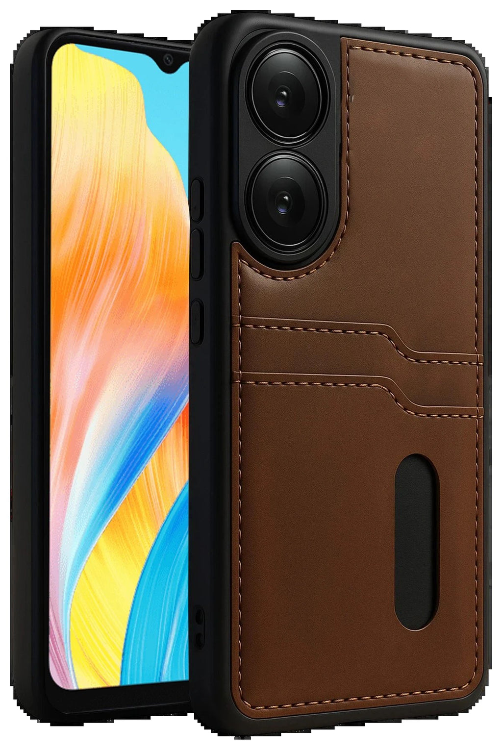 Oppo A38 Sara Kartvizitli Deri Kılıf - Taba-(5796)