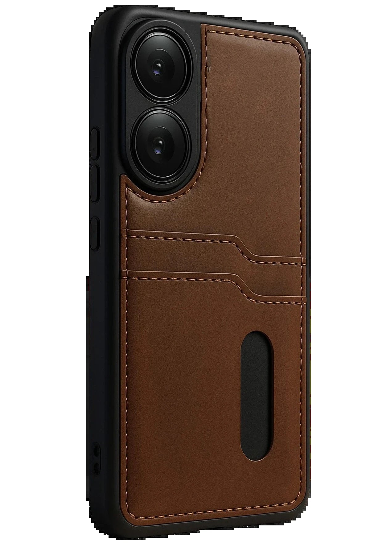 Oppo A38 Sara Kartvizitli Deri Kılıf - Taba-(5796)