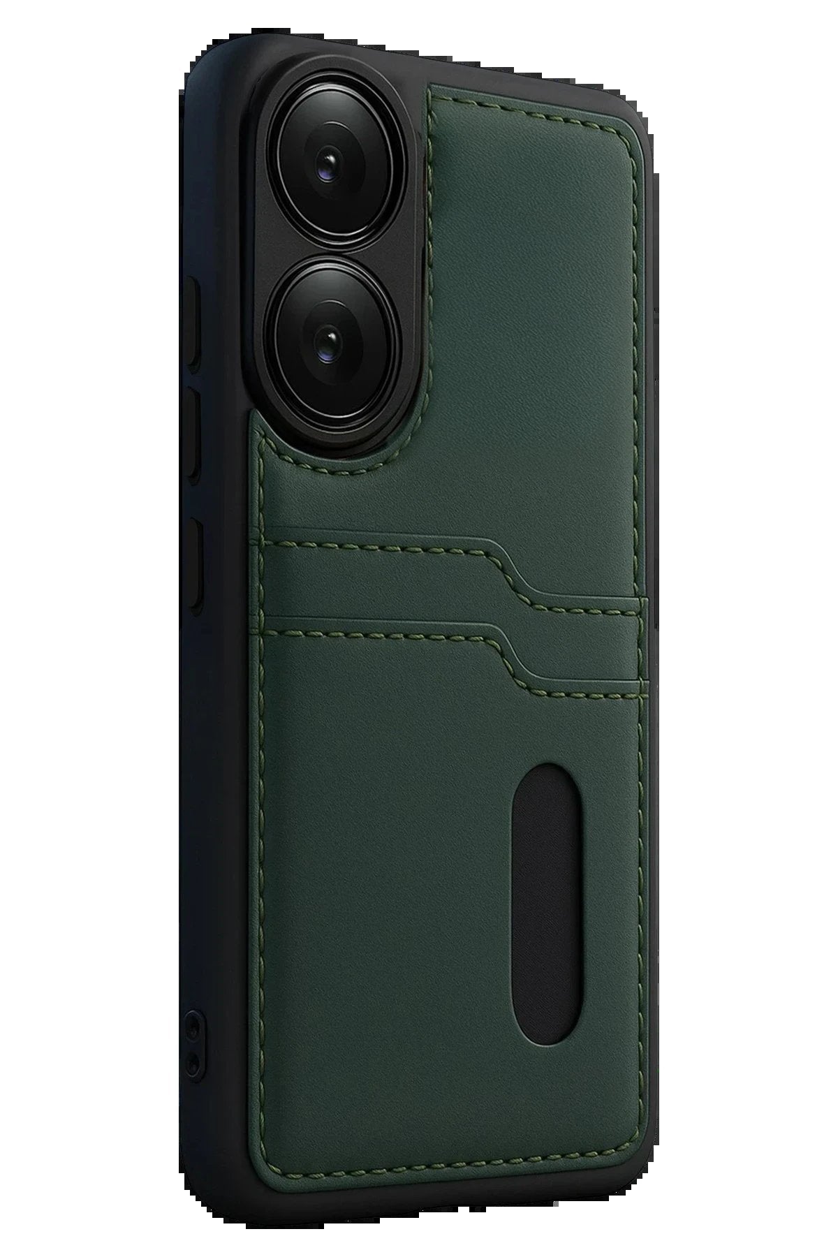 Oppo A38 Sara Kartvizitli Deri Kılıf - Yeşil-(5796)