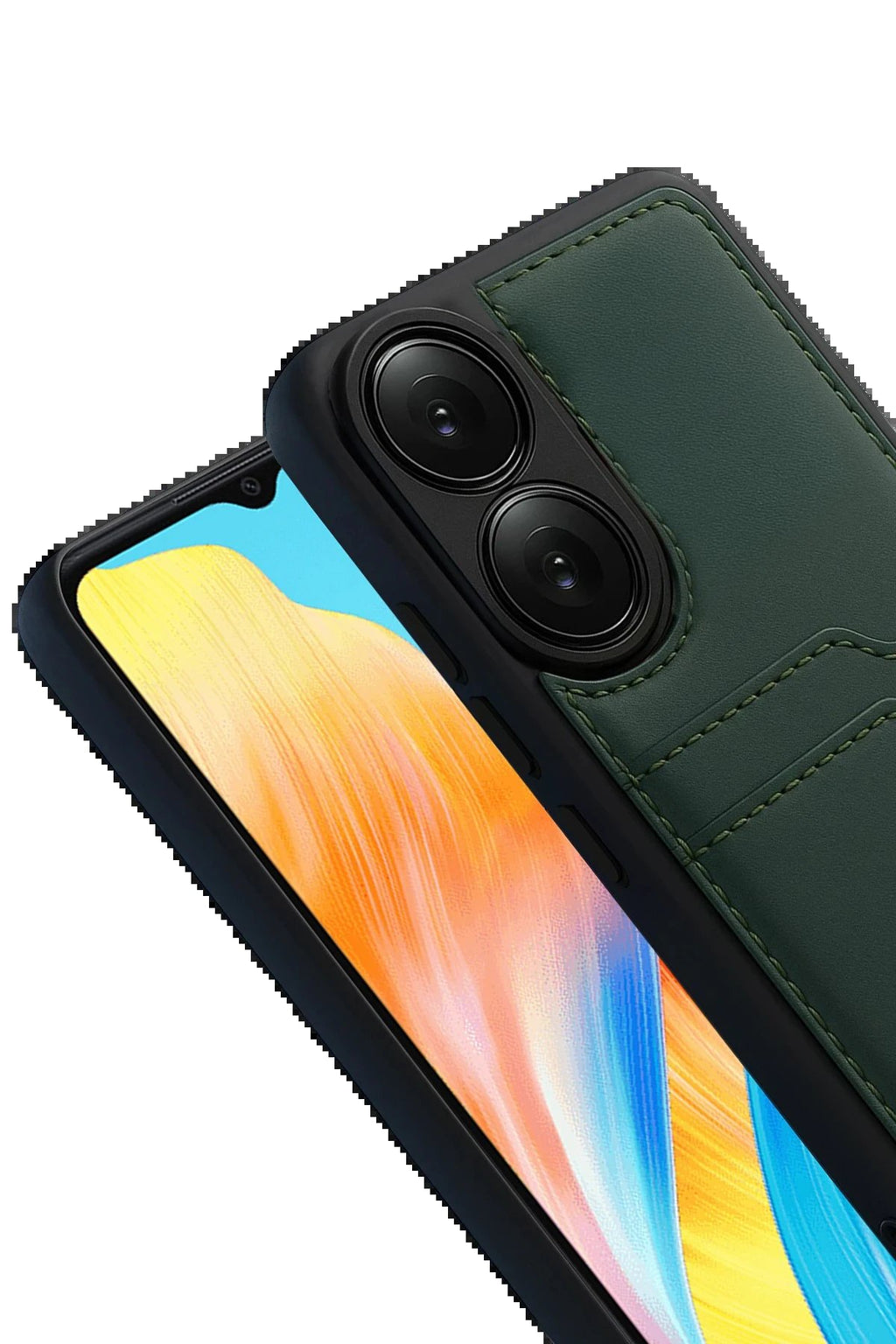 Oppo A38 Sara Kartvizitli Deri Kılıf - Yeşil-(5796)