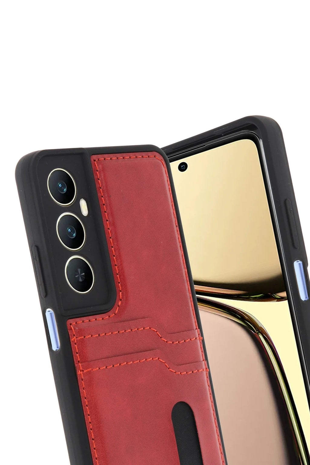 Realme C65 Sara Kartvizitli Deri Kılıf - Kırmızı-(5796)