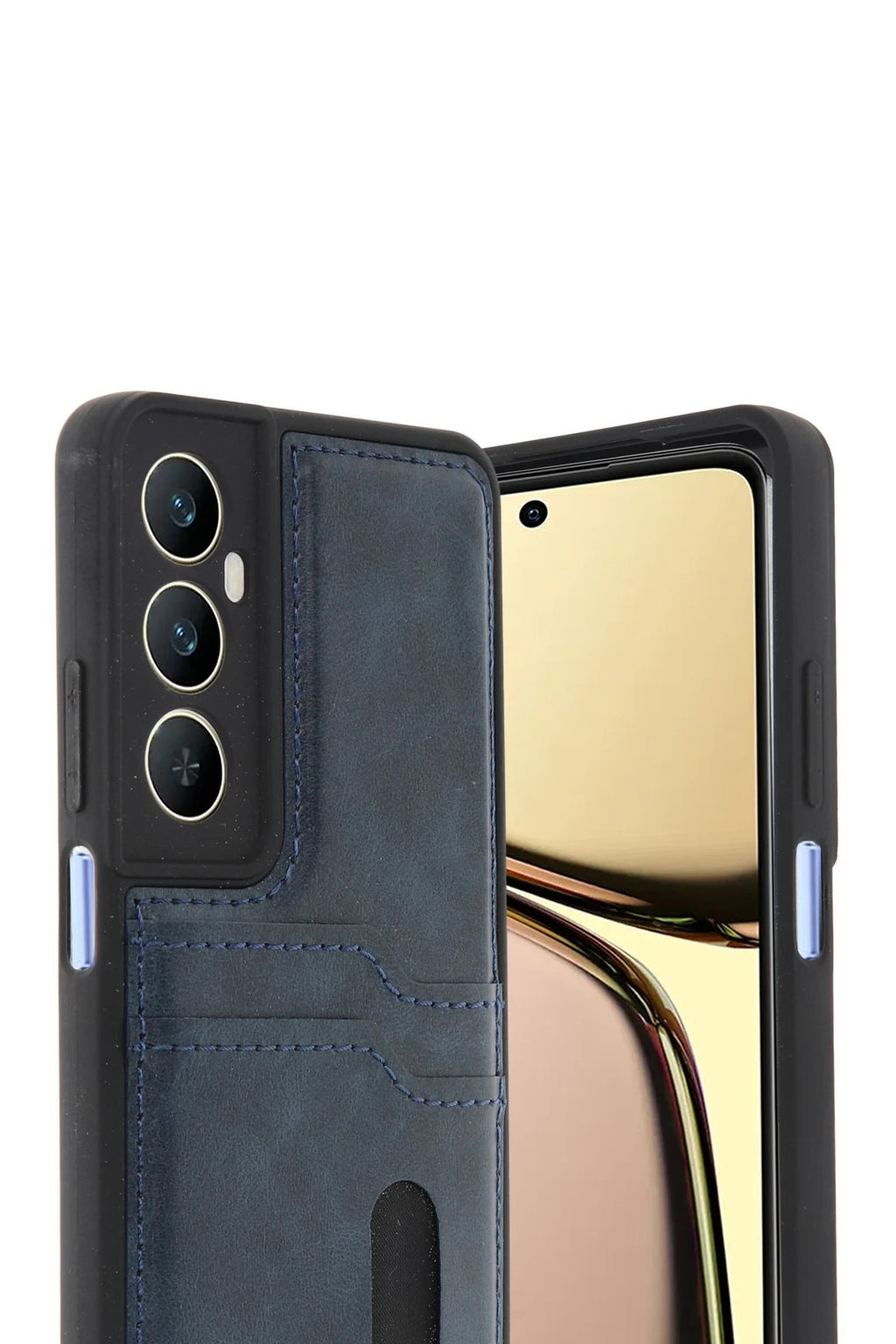 Realme C65 Sara Kartvizitli Deri Kılıf - Lacivert-(5796)