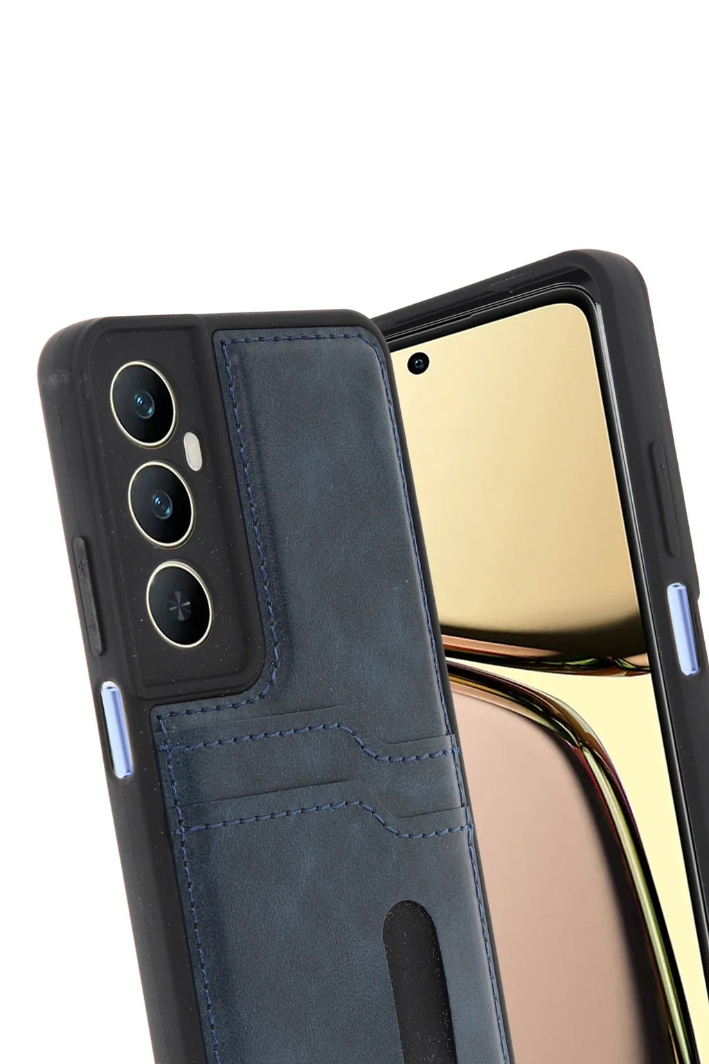 Realme C65 Sara Kartvizitli Deri Kılıf - Lacivert-(5796)