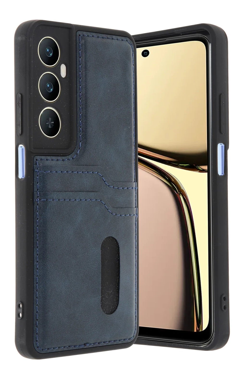 Realme C65 Sara Kartvizitli Deri Kılıf - Lacivert-(5796)