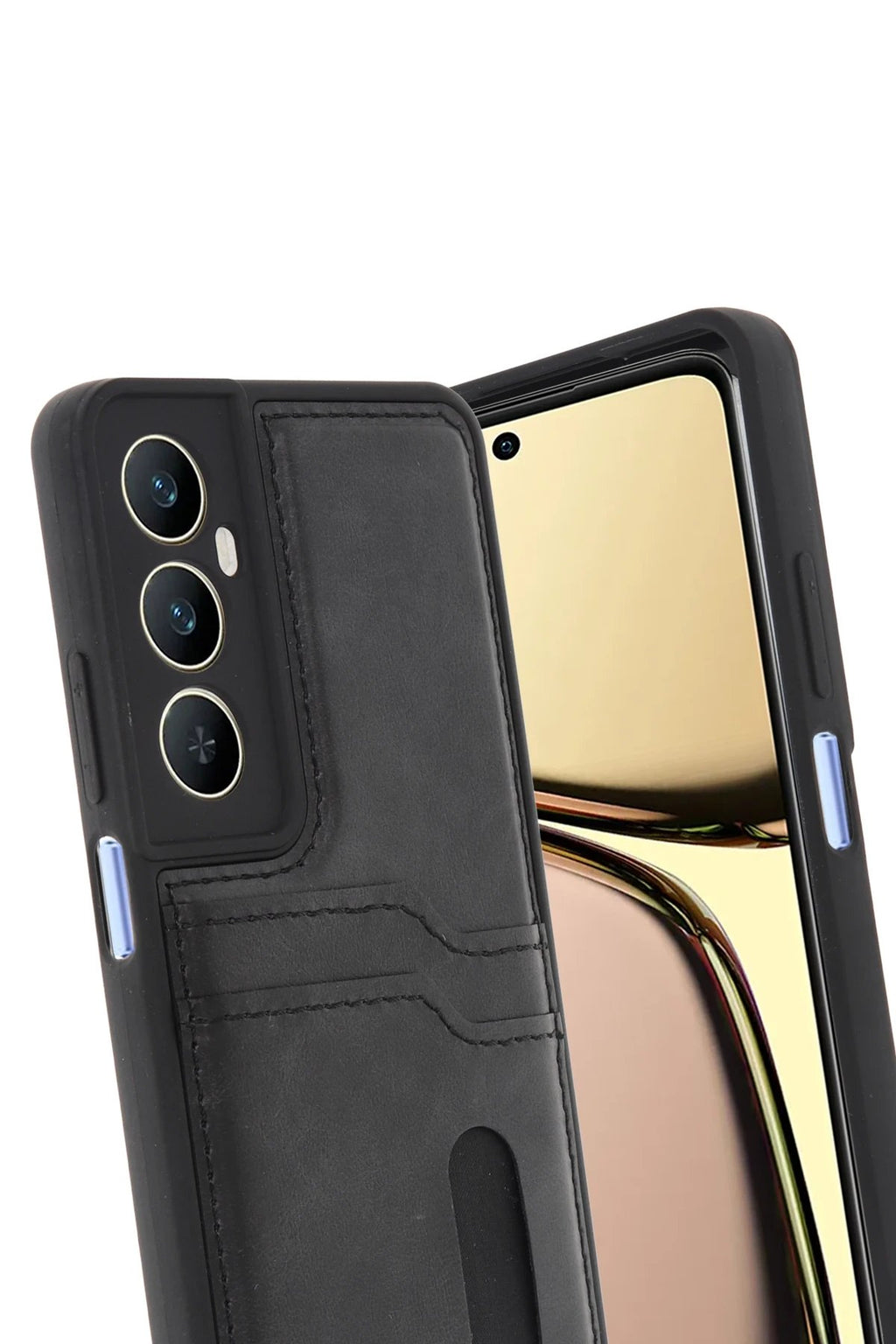 Realme C65 Sara Kartvizitli Deri Kılıf - Siyah-(5796)