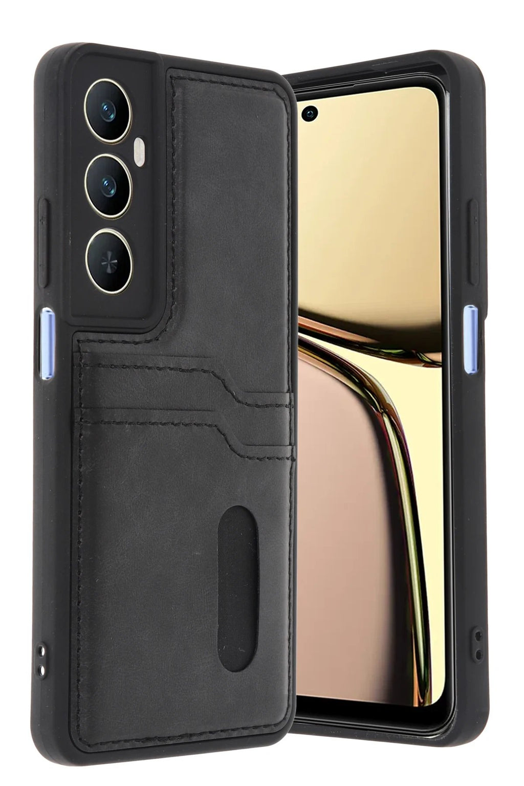 Realme C65 Sara Kartvizitli Deri Kılıf - Siyah-(5796)