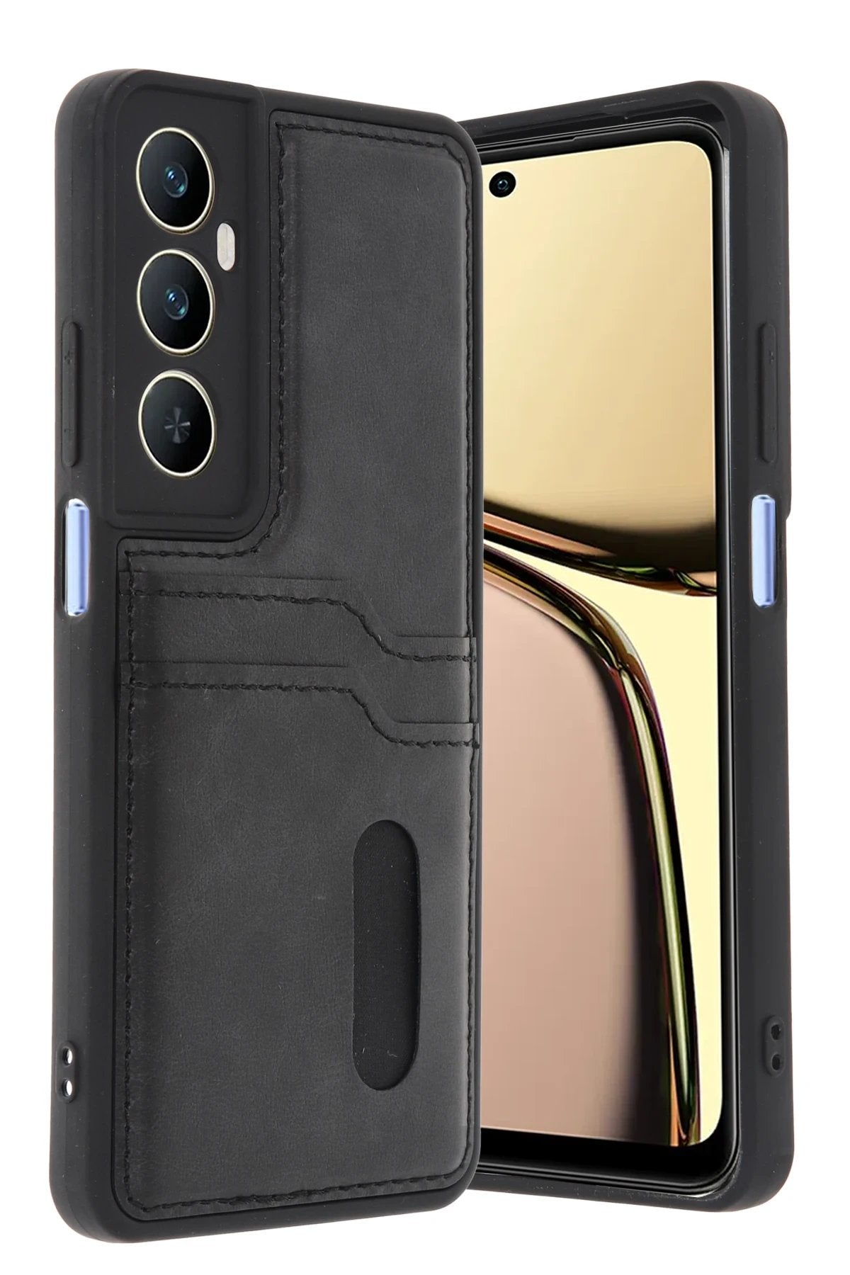 Realme C65 Sara Kartvizitli Deri Kılıf - Siyah-(5796)